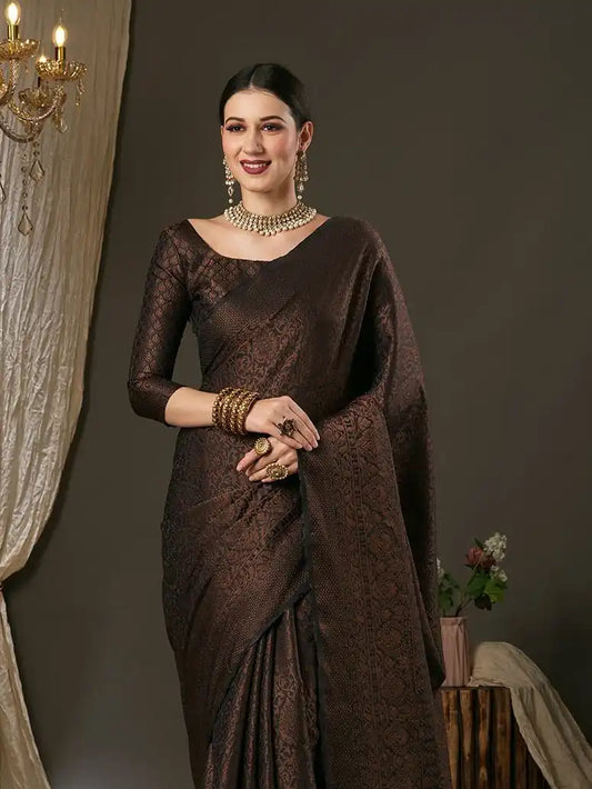 Brown Silk Blend Saree