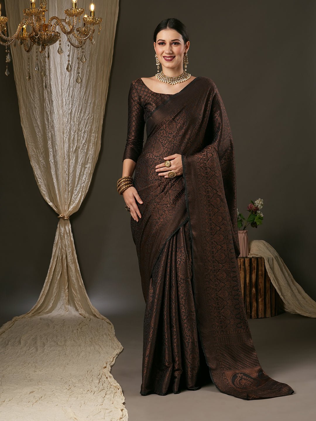 Black Kashmiri Silk Saree - Ressa