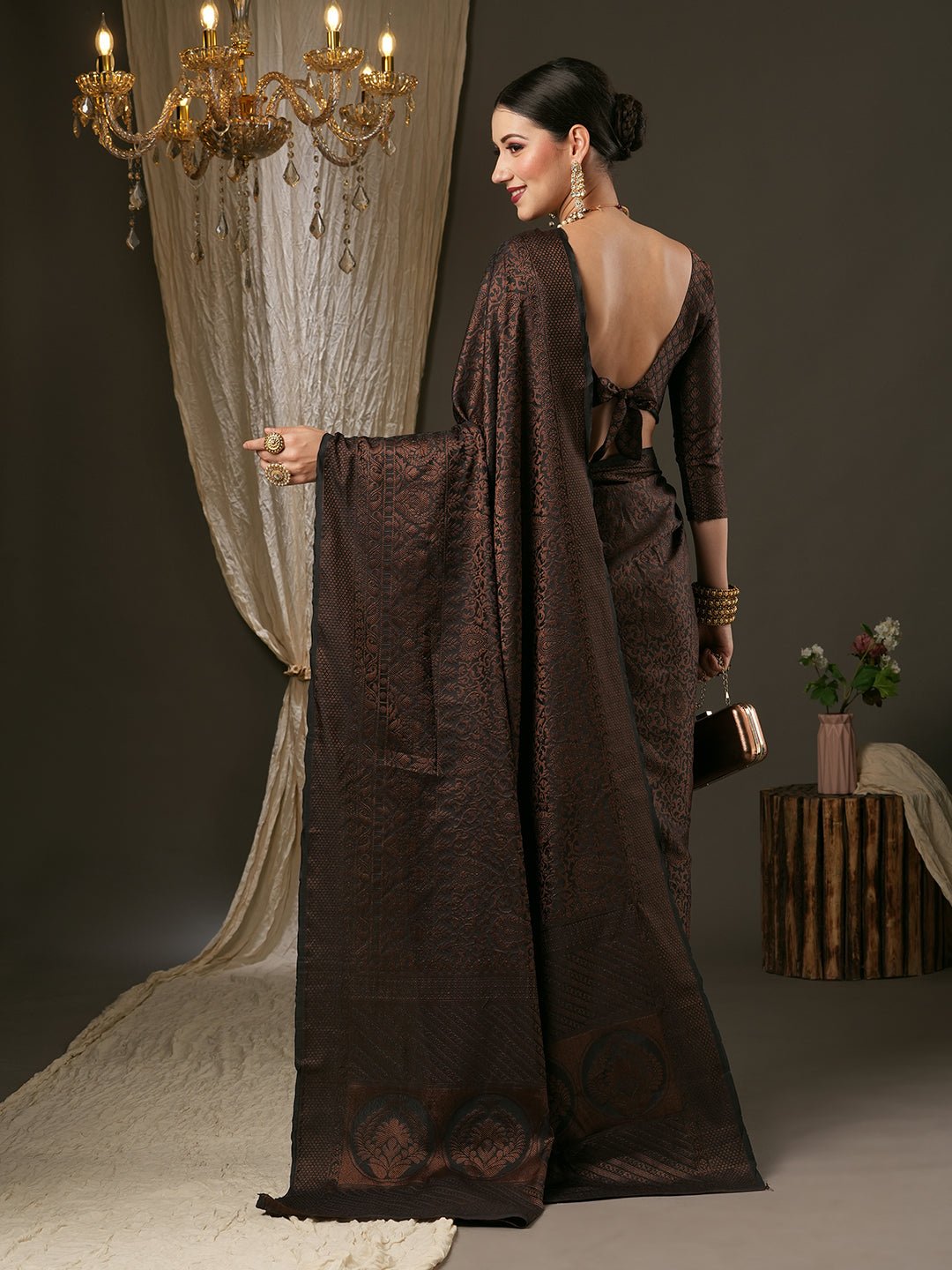 Black Kashmiri Silk Saree - Ressa