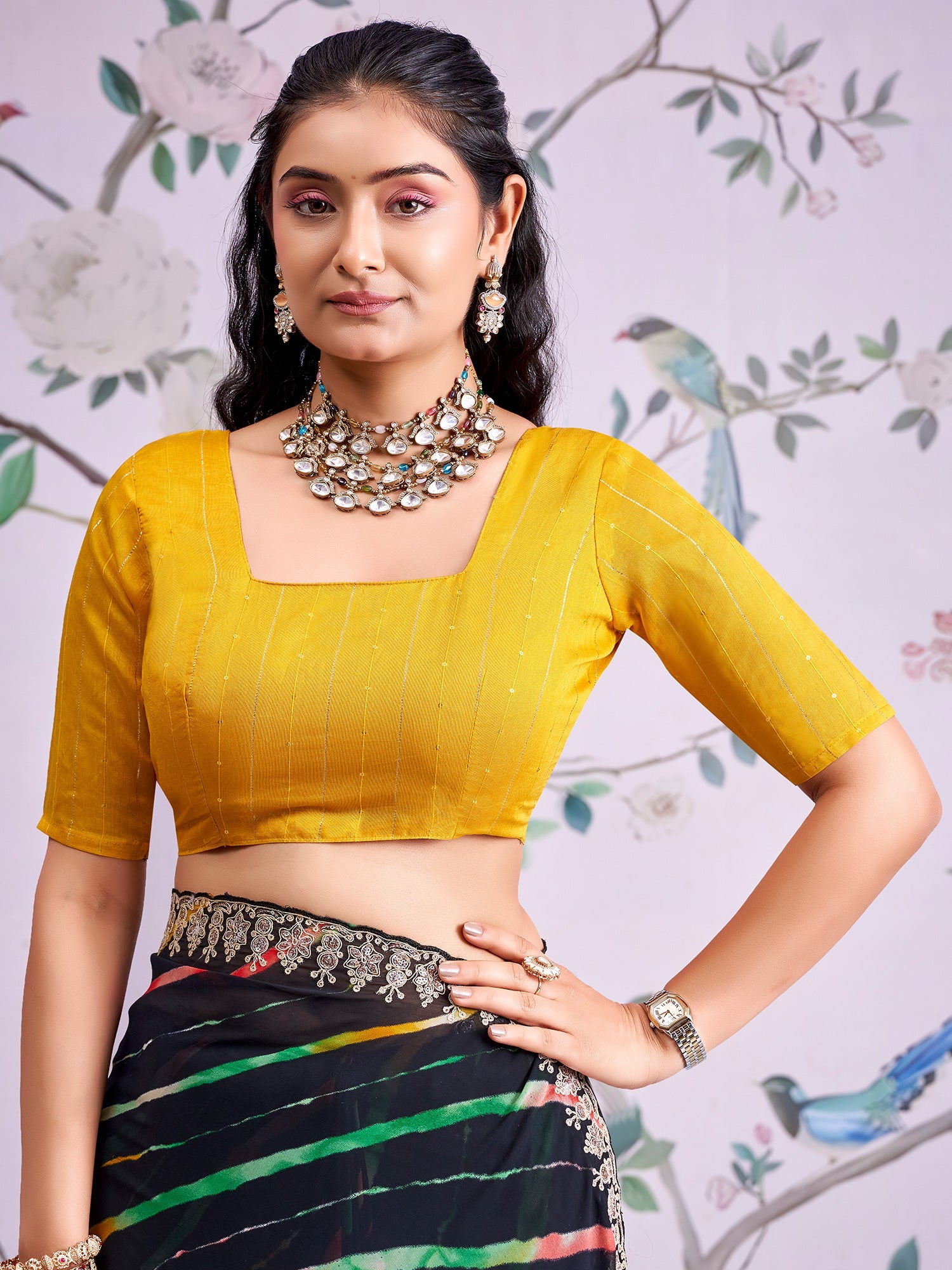 Black Leheriya Georgette Saree with Embroidered Border - Ressa