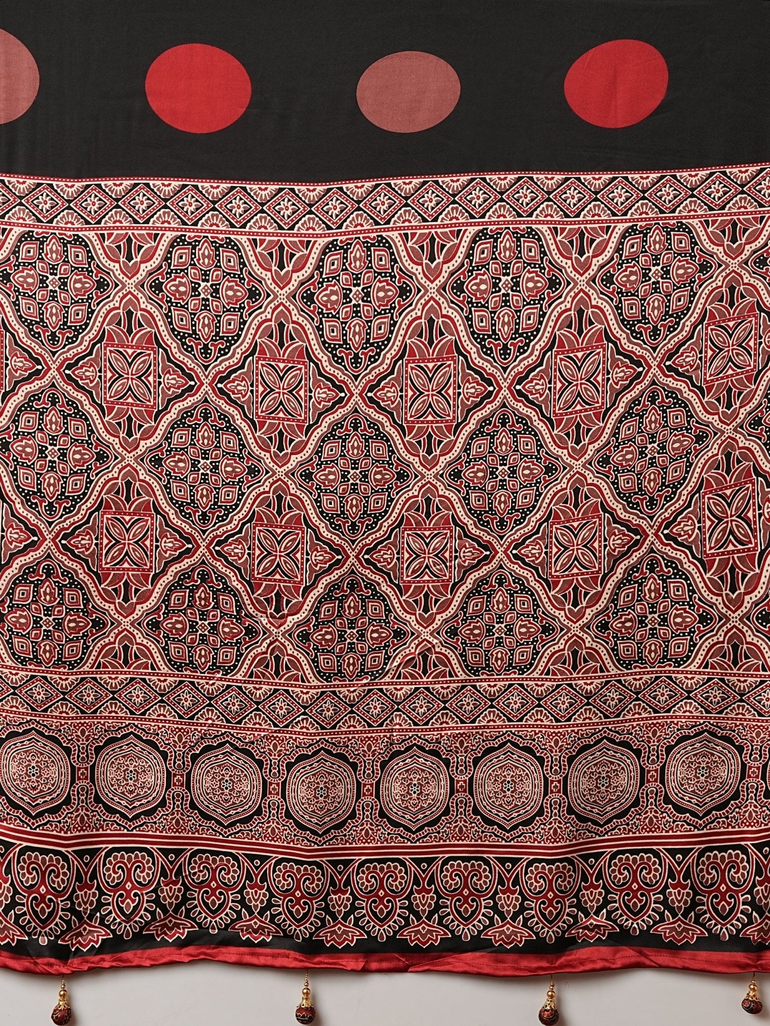 Black & Maroon Ajrakh Block Printed Saree - Ressa