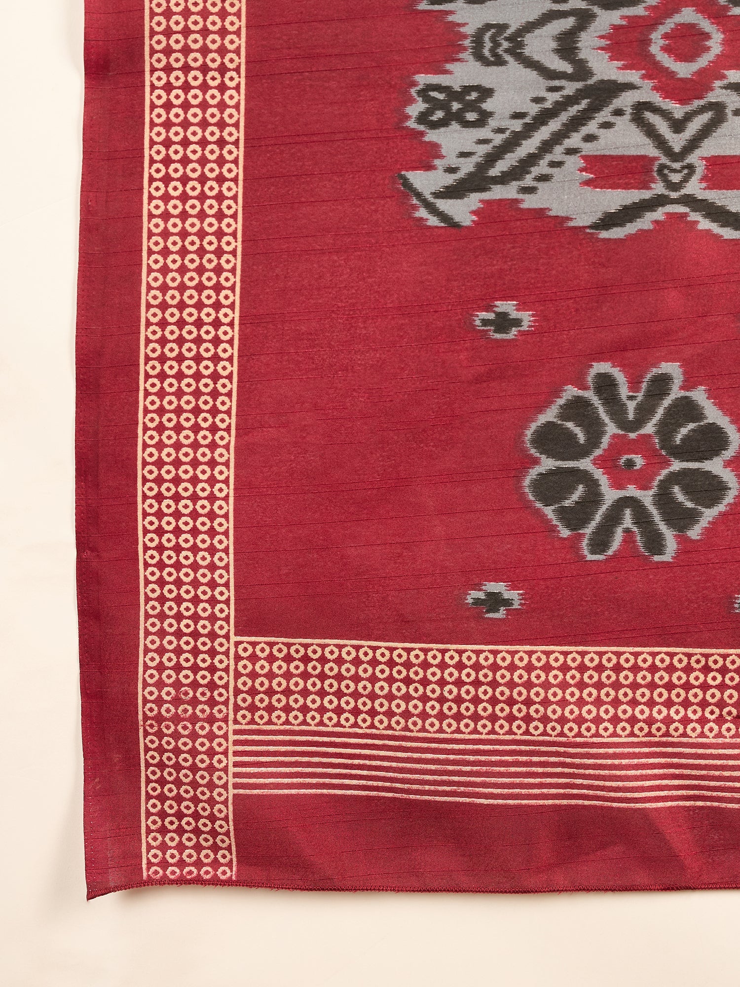Black & Maroon Ikkat Print Saree - Ressa