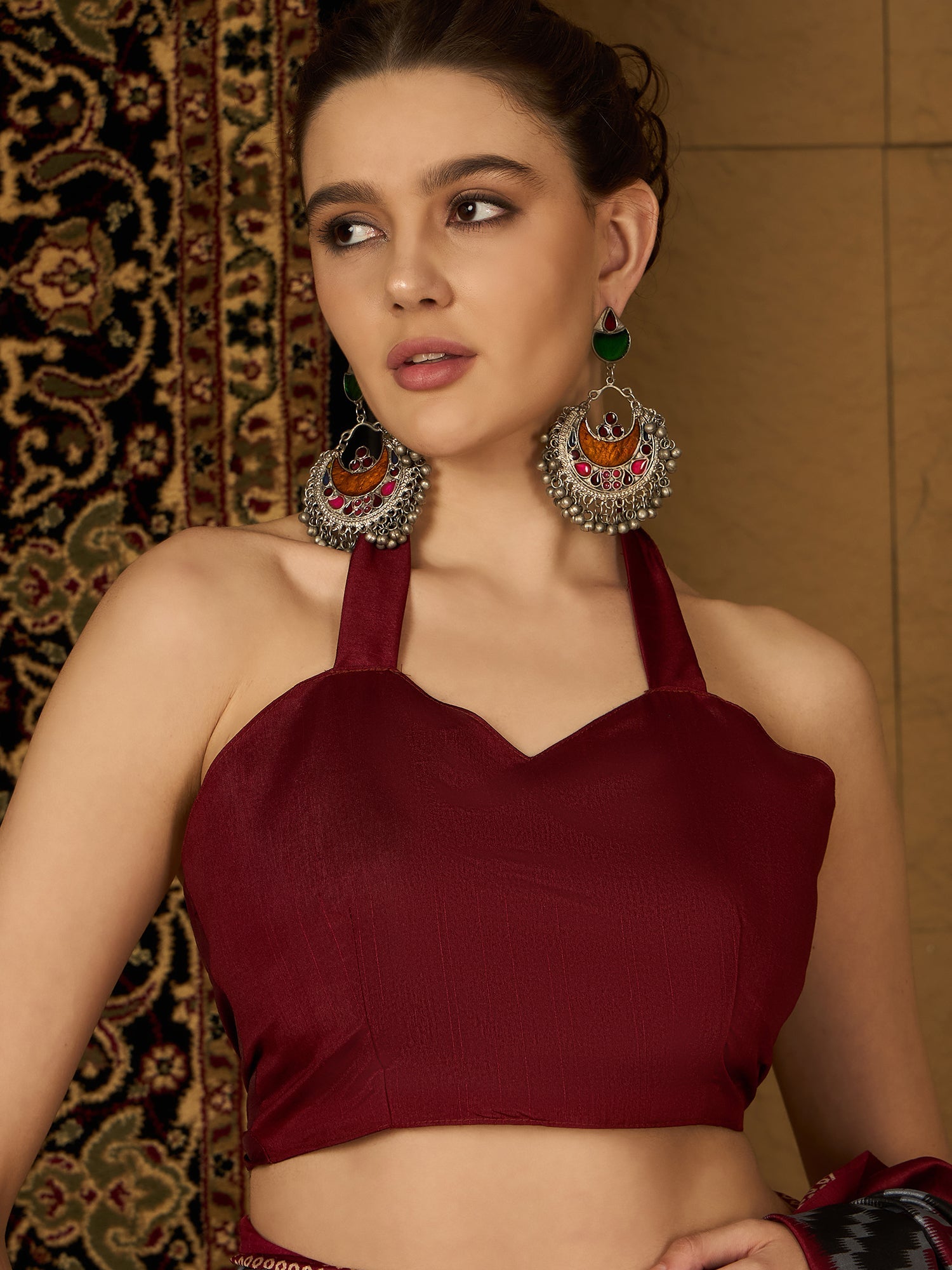 Black & Maroon Ikkat Print Saree - Ressa