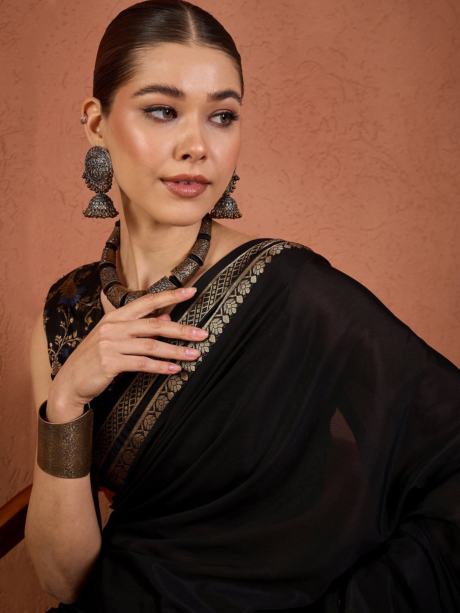 Black Mysore Silk Saree with Zari Border - Ressa