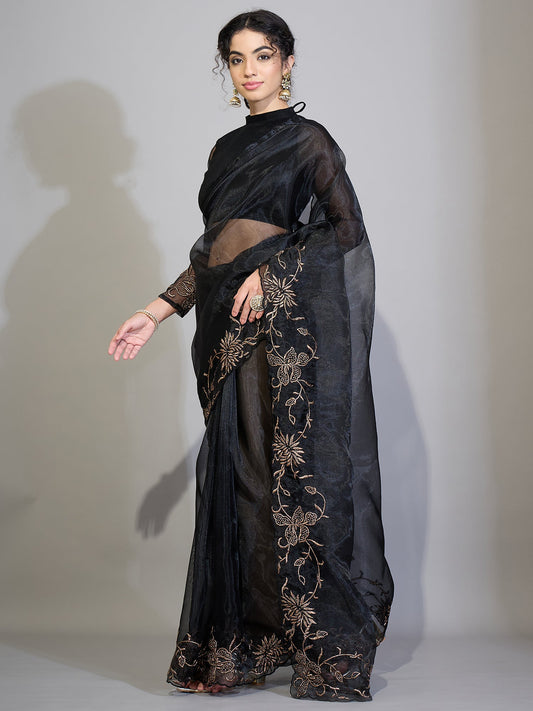 Black Organza Saree - Ressa