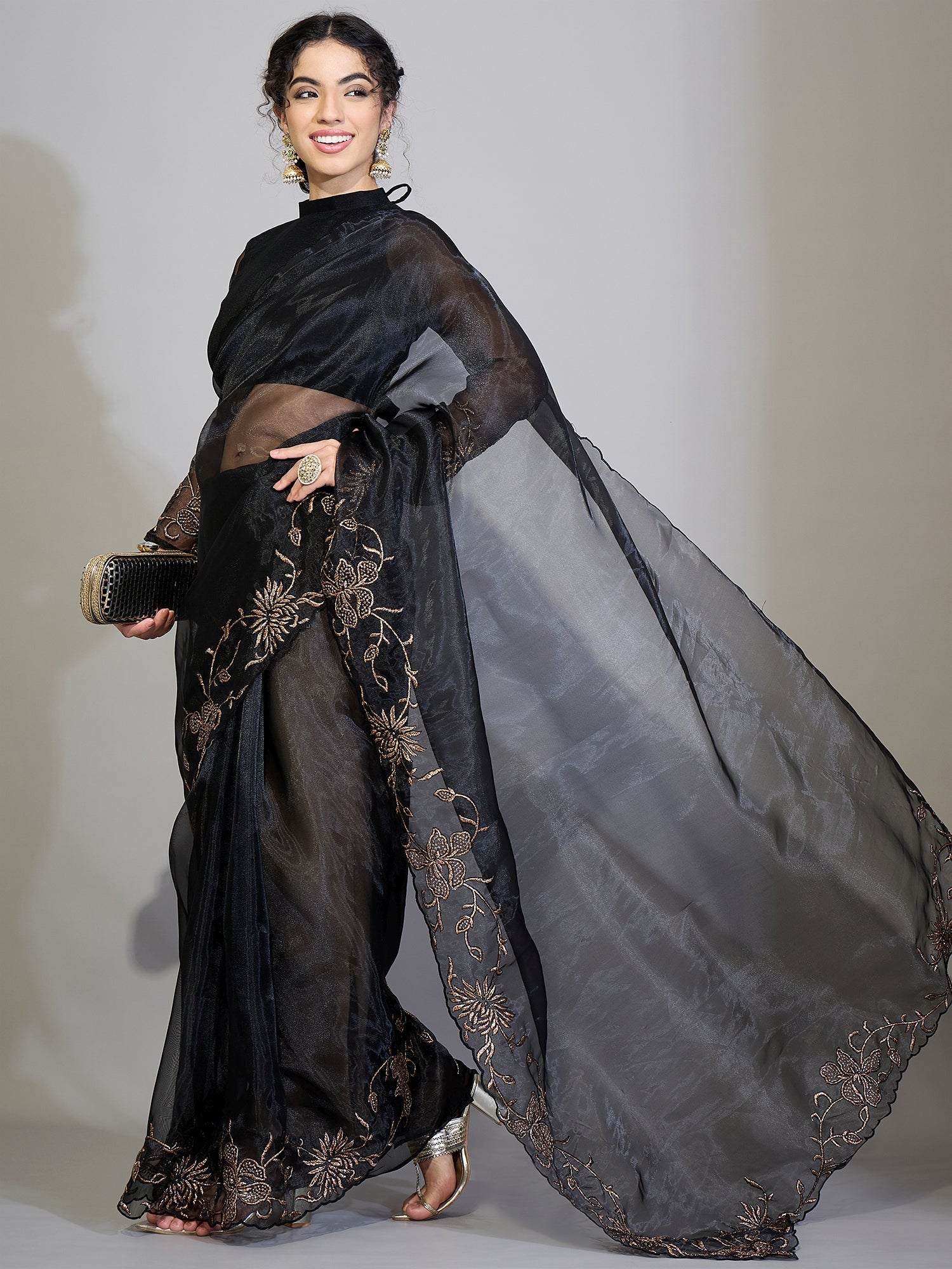Black Organza Saree - Ressa