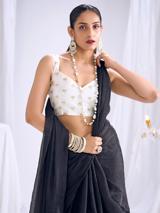 Black Organza Saree with Embroidered Blouse - Ressa