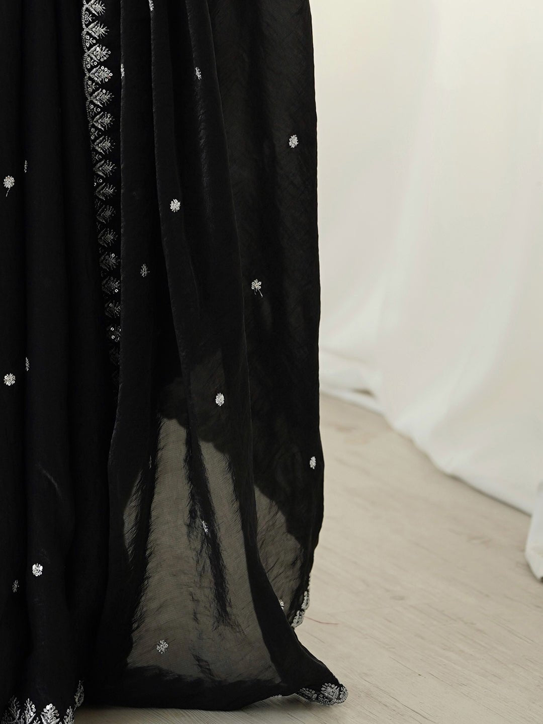 Black Paper Silk Emblished Party Wear saree - Ressa