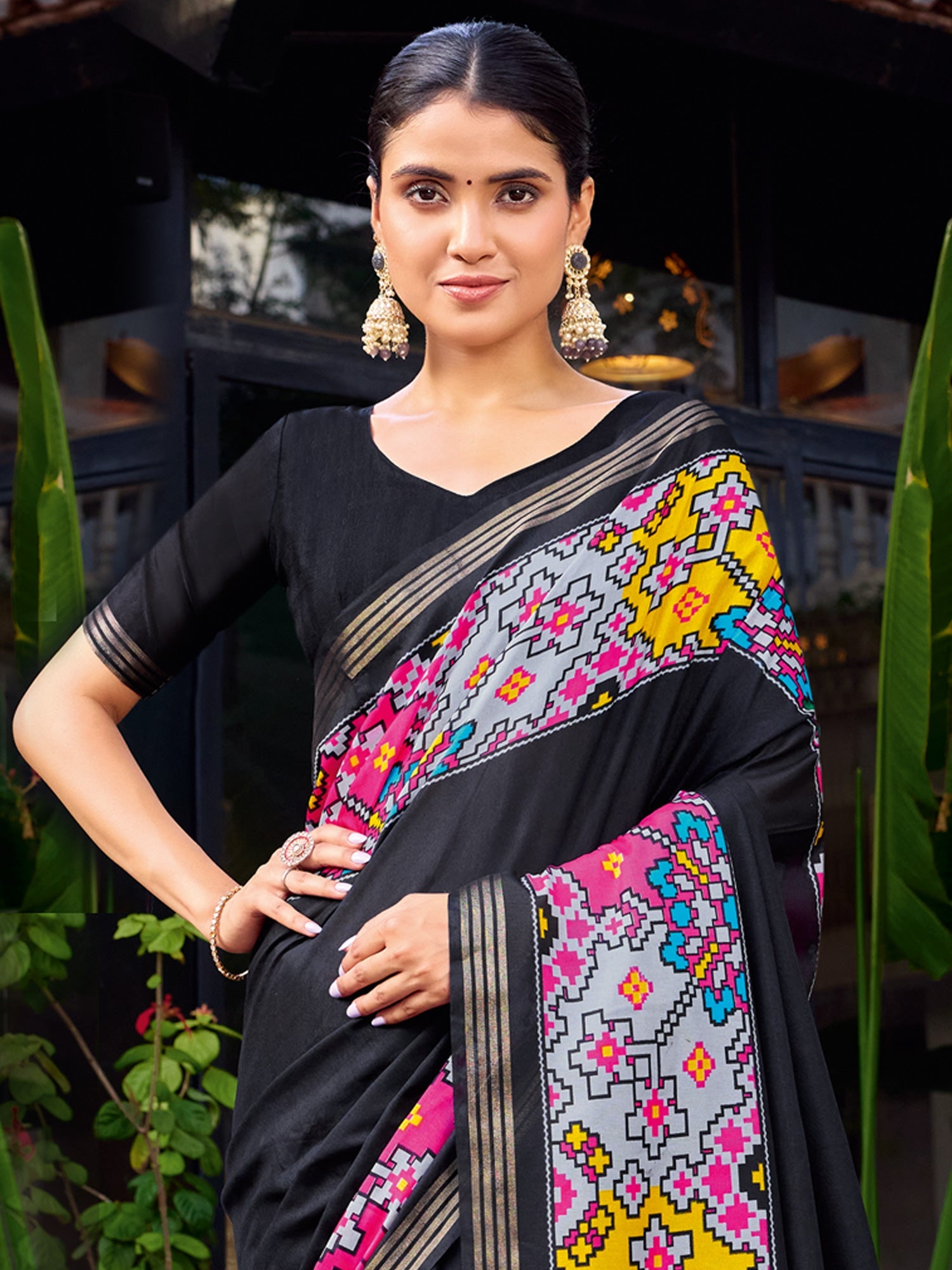Black Patola Printed Cotton Silk Saree - Ressa
