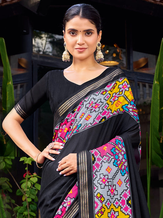 Black Patola Printed Cotton Silk Saree - Ressa