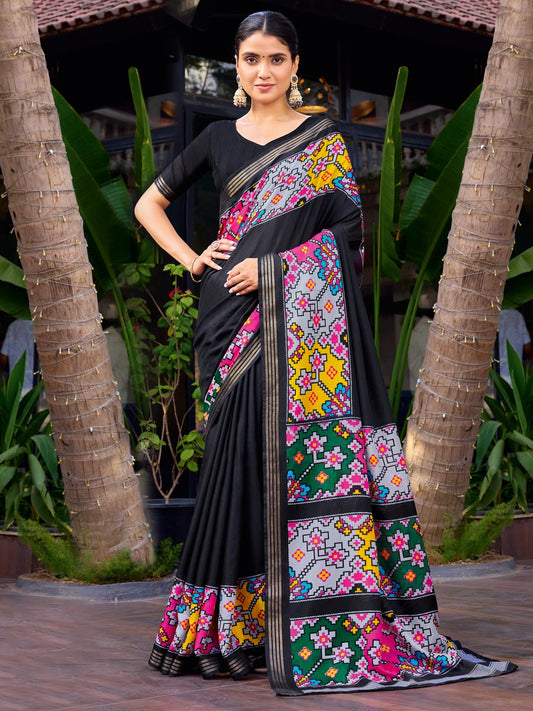 Black Patola Printed Cotton Silk Saree - Ressa