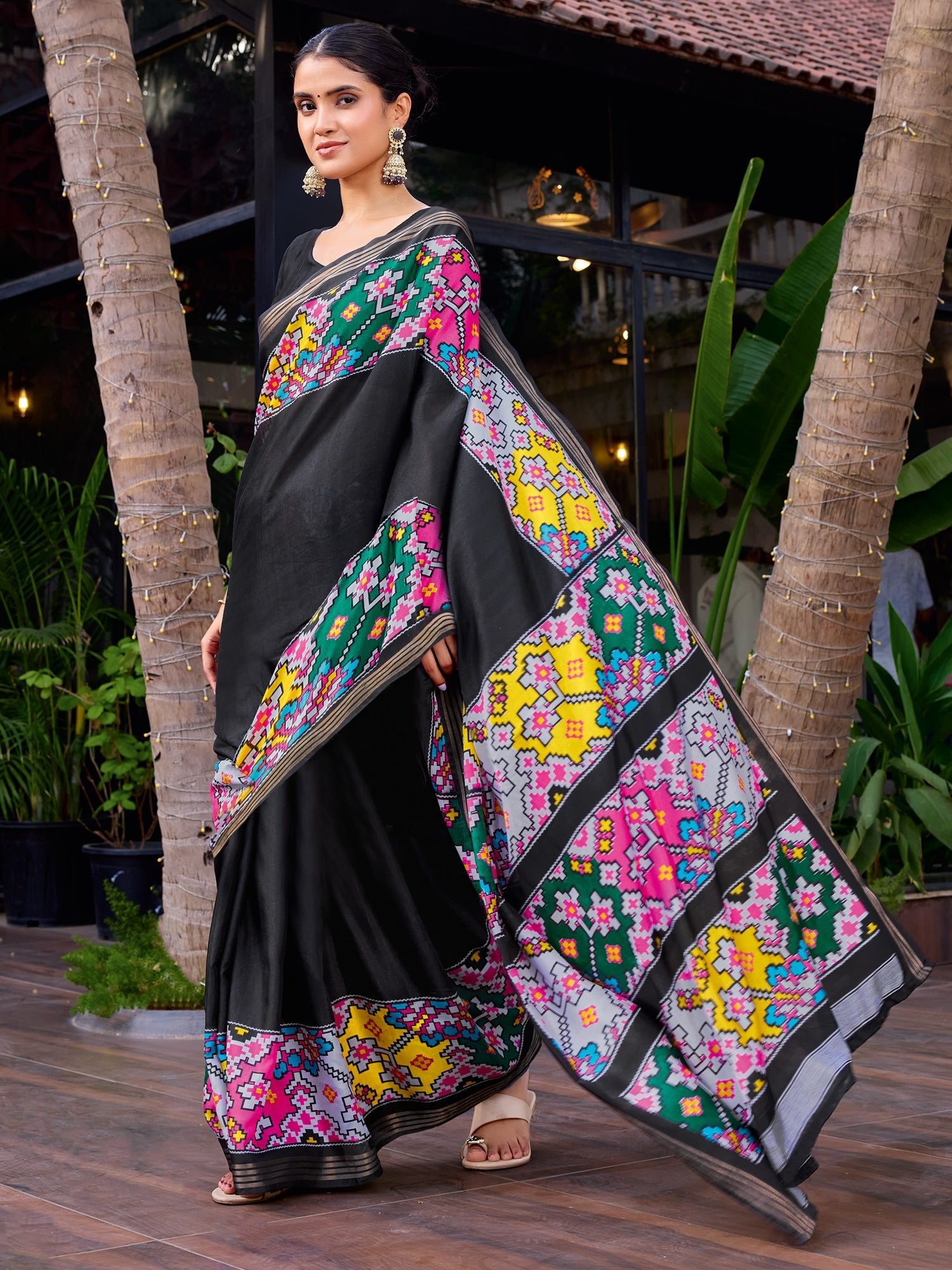 Black Patola Printed Cotton Silk Saree - Ressa