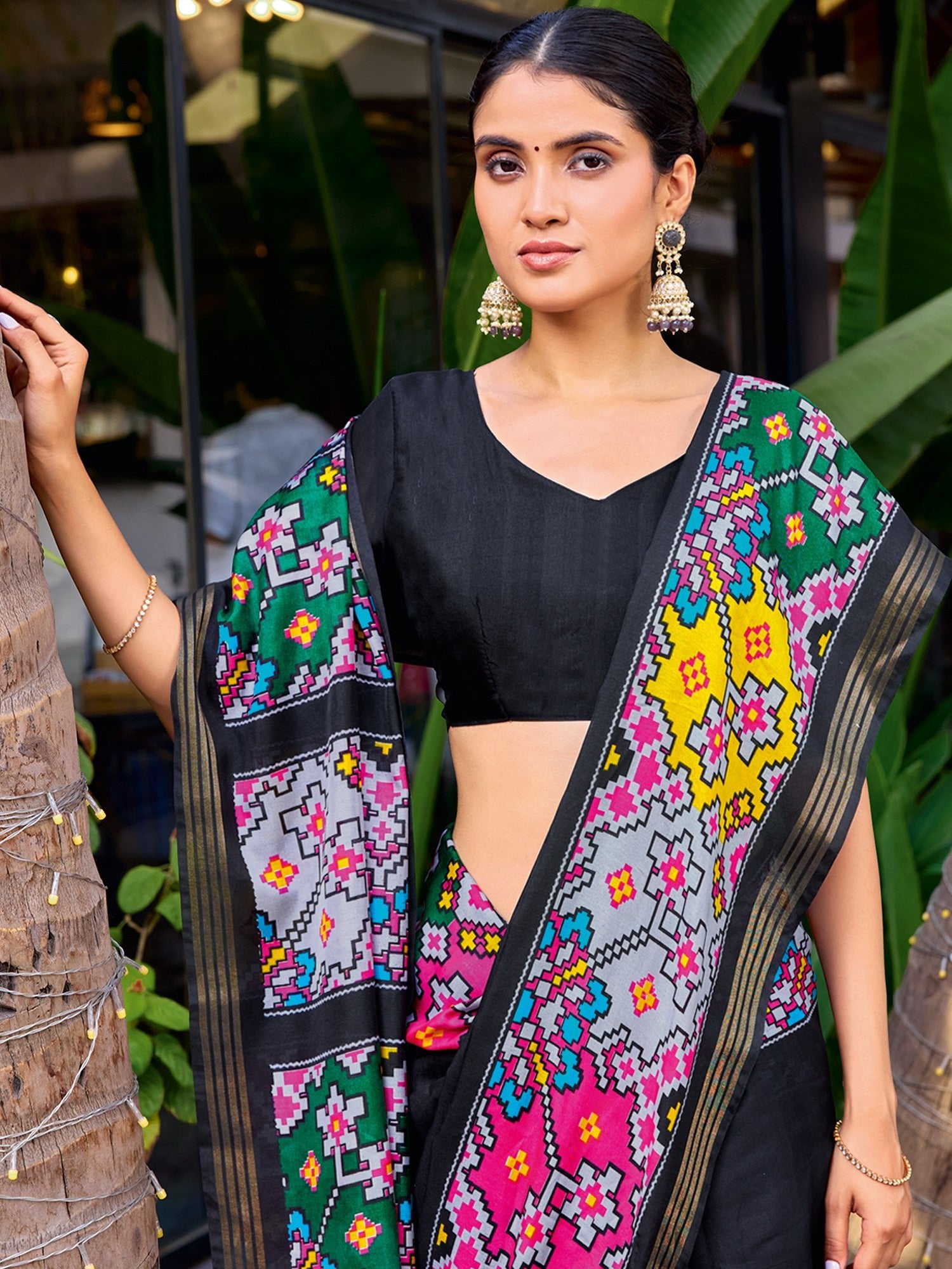 Black Patola Printed Cotton Silk Saree - Ressa