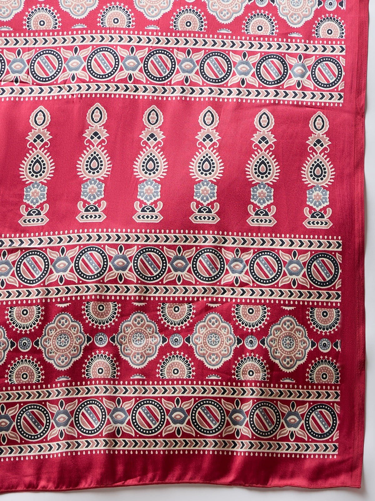 Black & Red Ajrakh Fusion Saree - Ressa