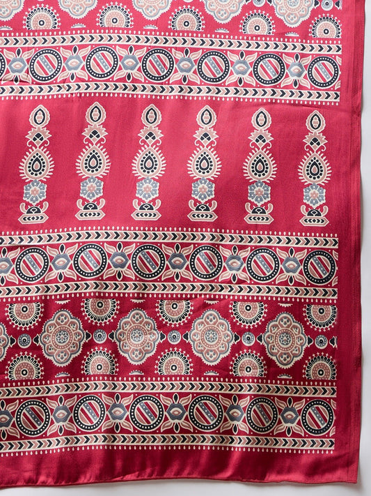 Black & Red Ajrakh Fusion Saree - Ressa