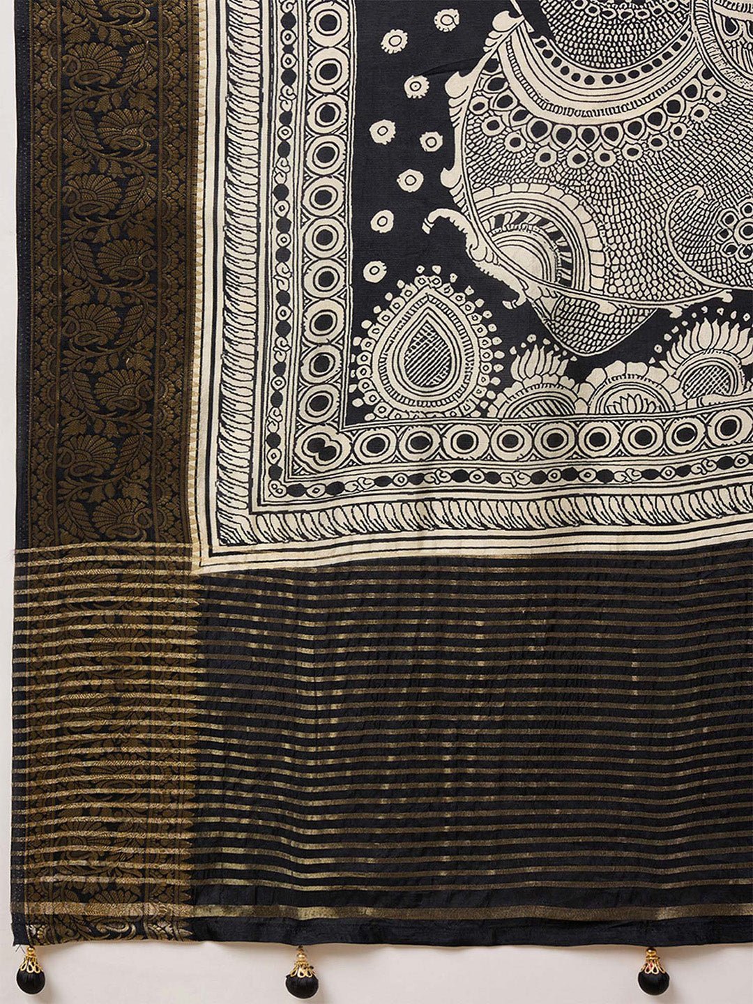 Black saree viscose with printed pattern - Ressa
