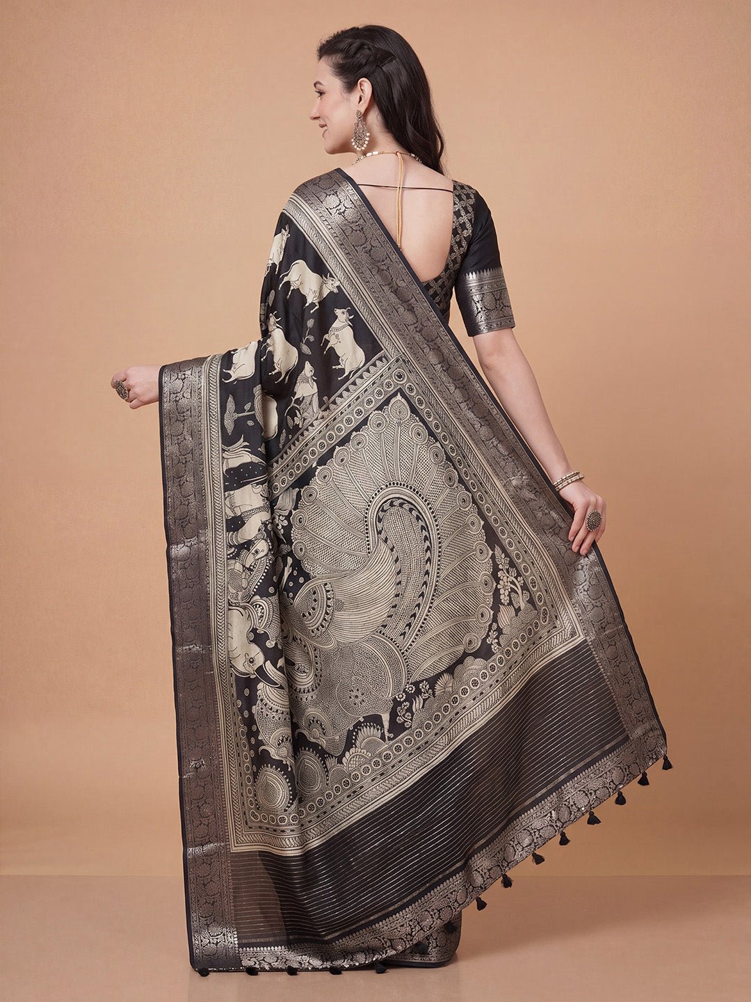 Black saree viscose with printed pattern - Ressa