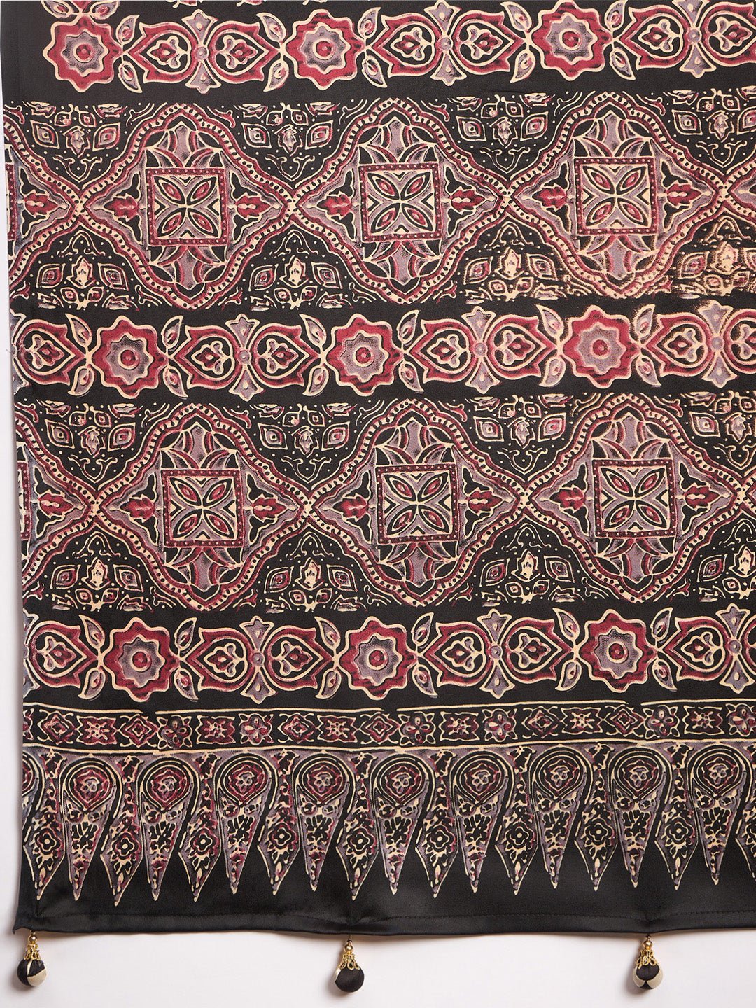 Black Satin Kalamkari Inspired Print Saree - Ressa