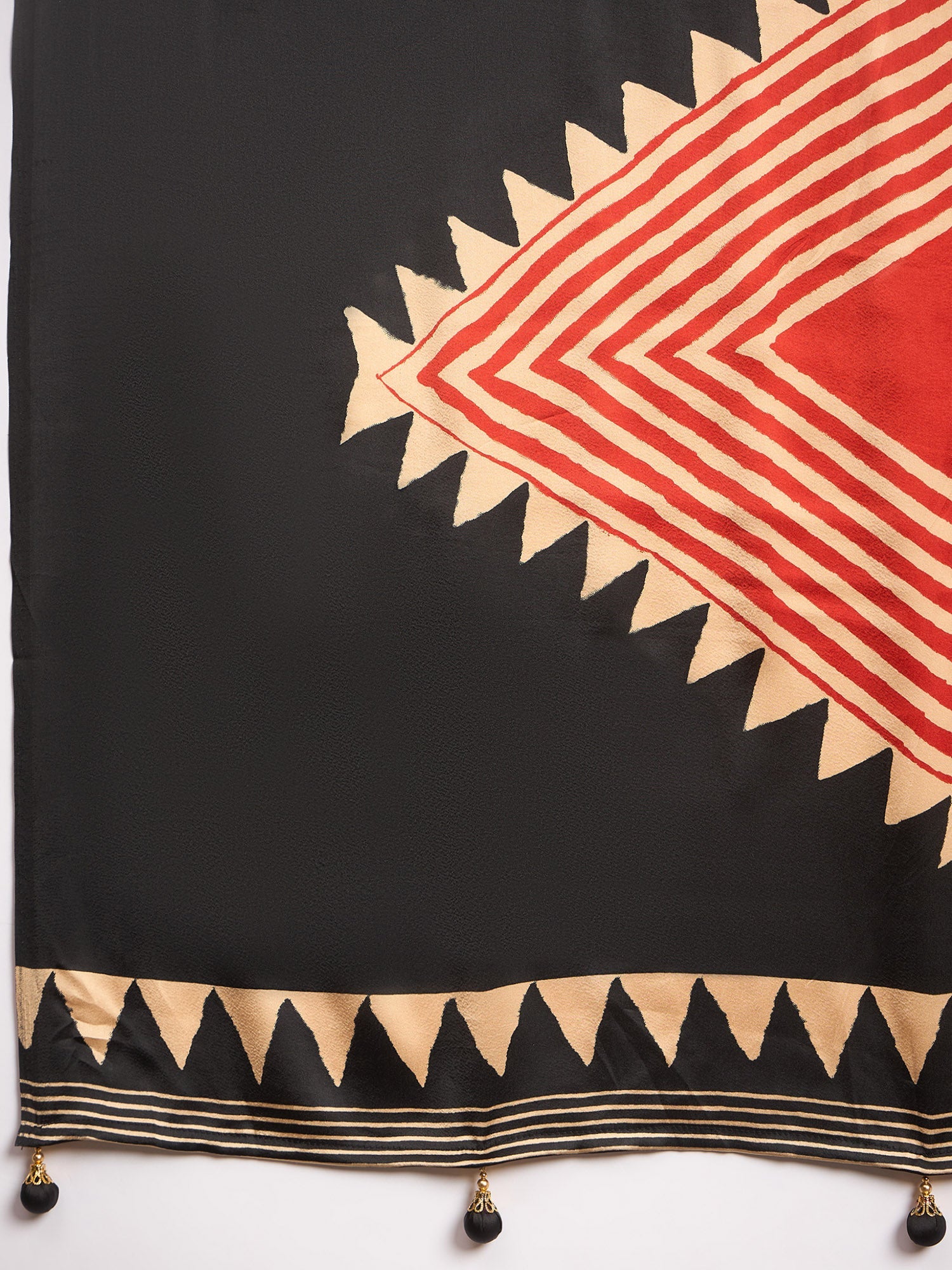 Black Satin Silk Ajrakh Printed Saree - Ressa