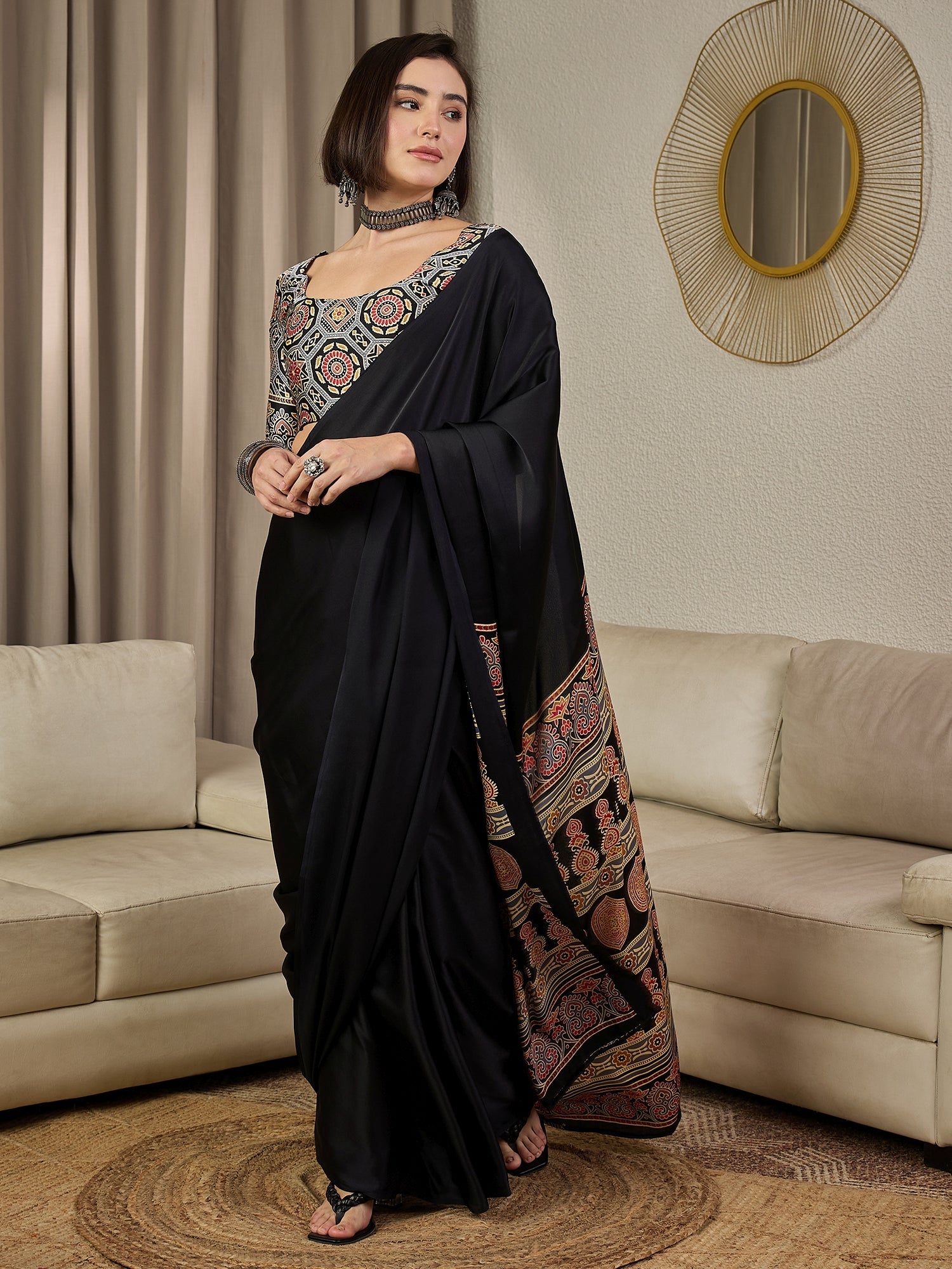 Black Satin-Silk Saree - Ressa