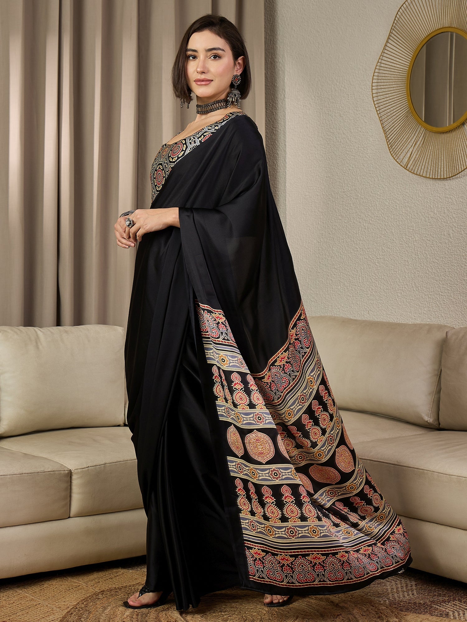 Black Satin-Silk Saree - Ressa