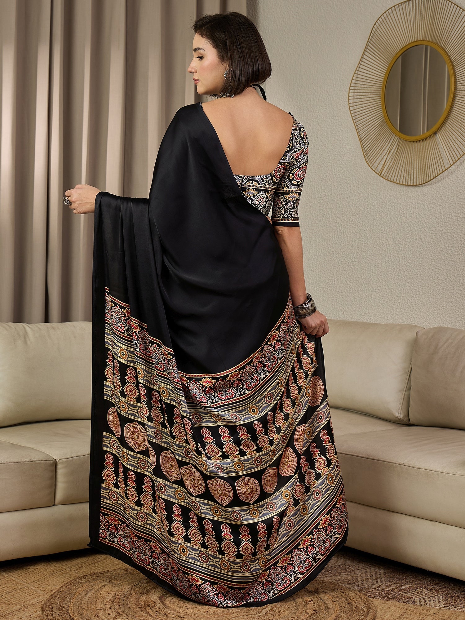 Black Satin-Silk Saree - Ressa
