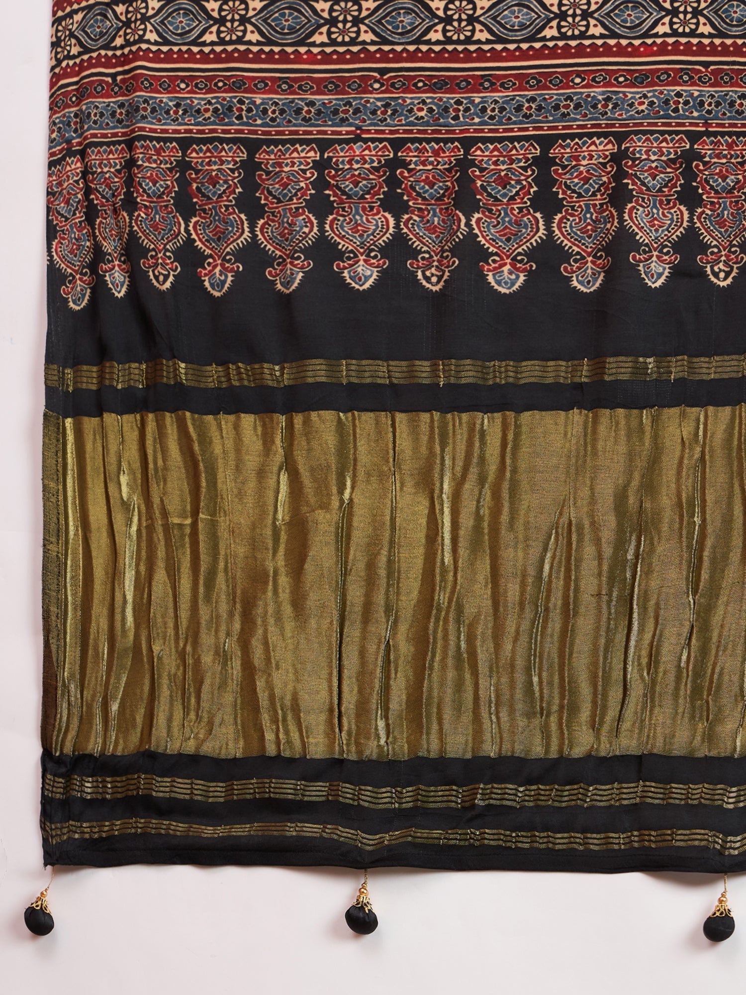 Black Silk Blend Ajrakh Heritage Print Saree - Ressa