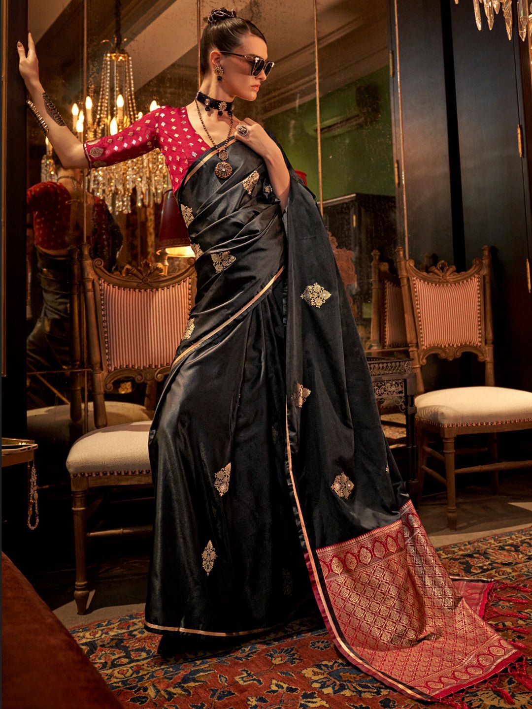 Black Silk Blend Banarasi Saree - Ressa