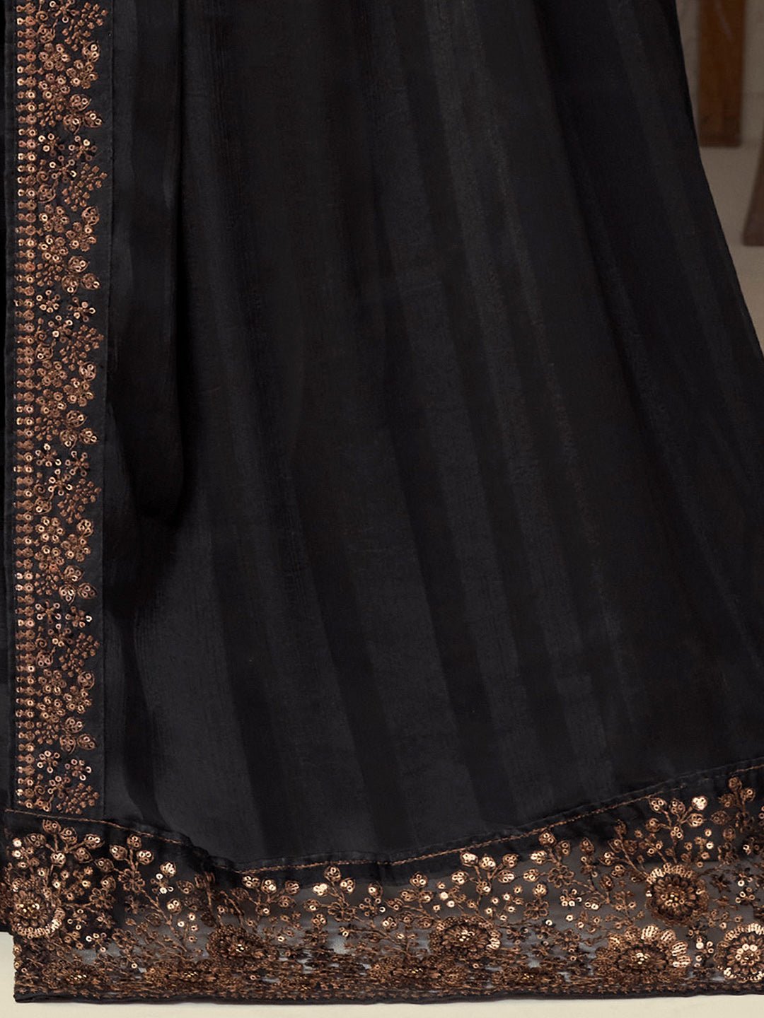 Black Silk Blend Embroidered Lace saree - Ressa