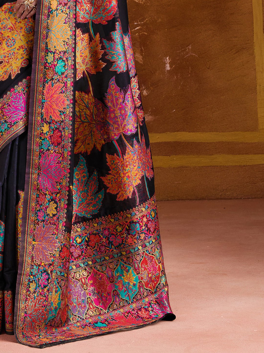 Black Silk Blend Kashmiri Style Saree - Ressa