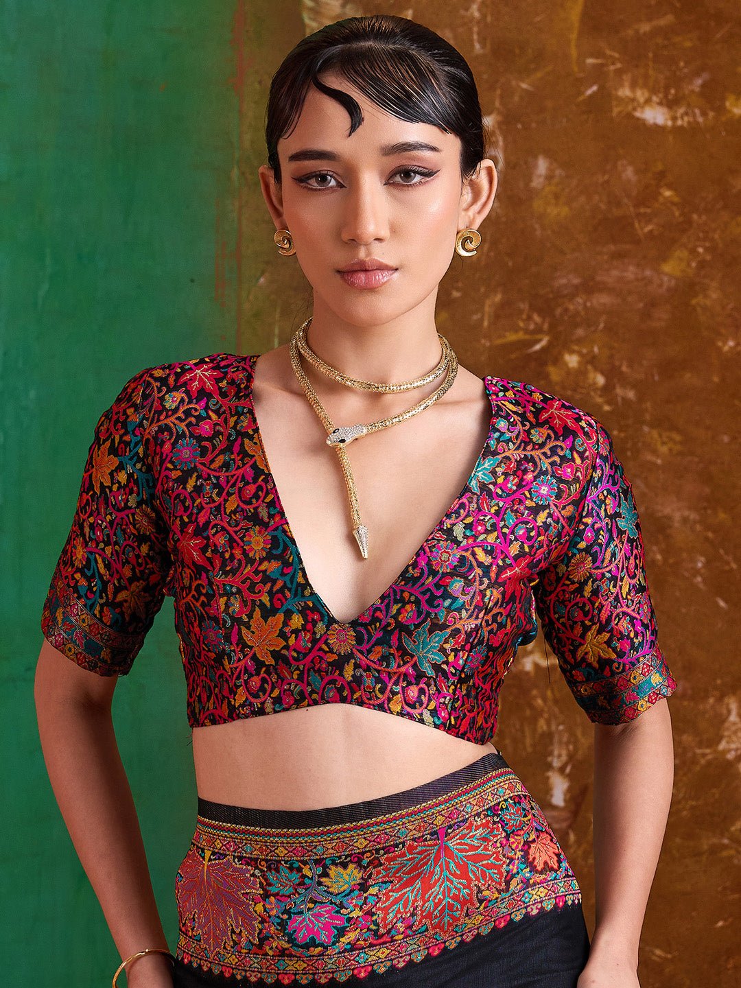 Black Silk Blend Kashmiri Style Saree - Ressa
