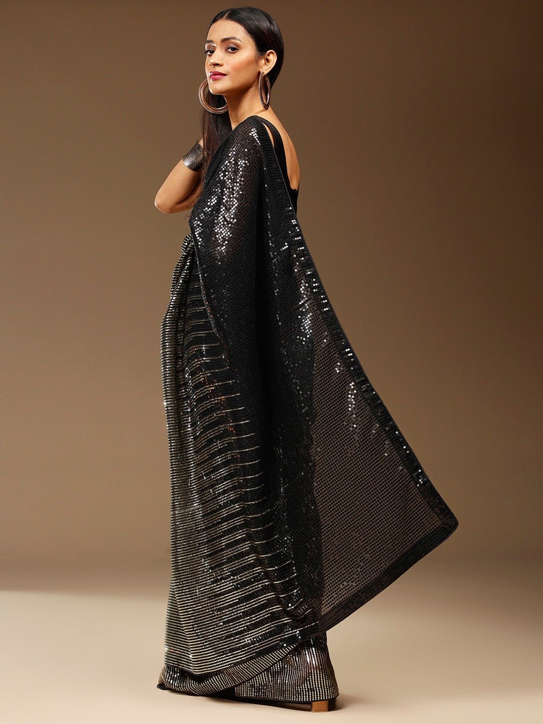 Black & Silver Sequin Georgette Saree - Ressa