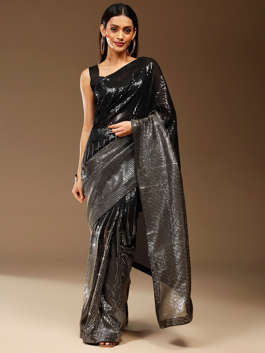 Black & Silver Sequin Georgette Saree - Ressa