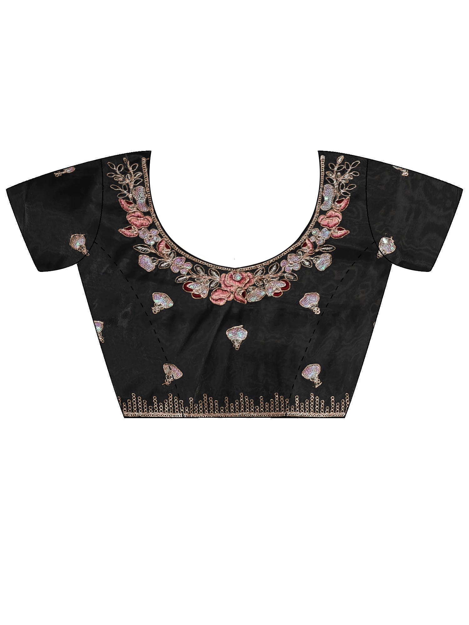 Black Tissue Saree with Floral Border - Ressa