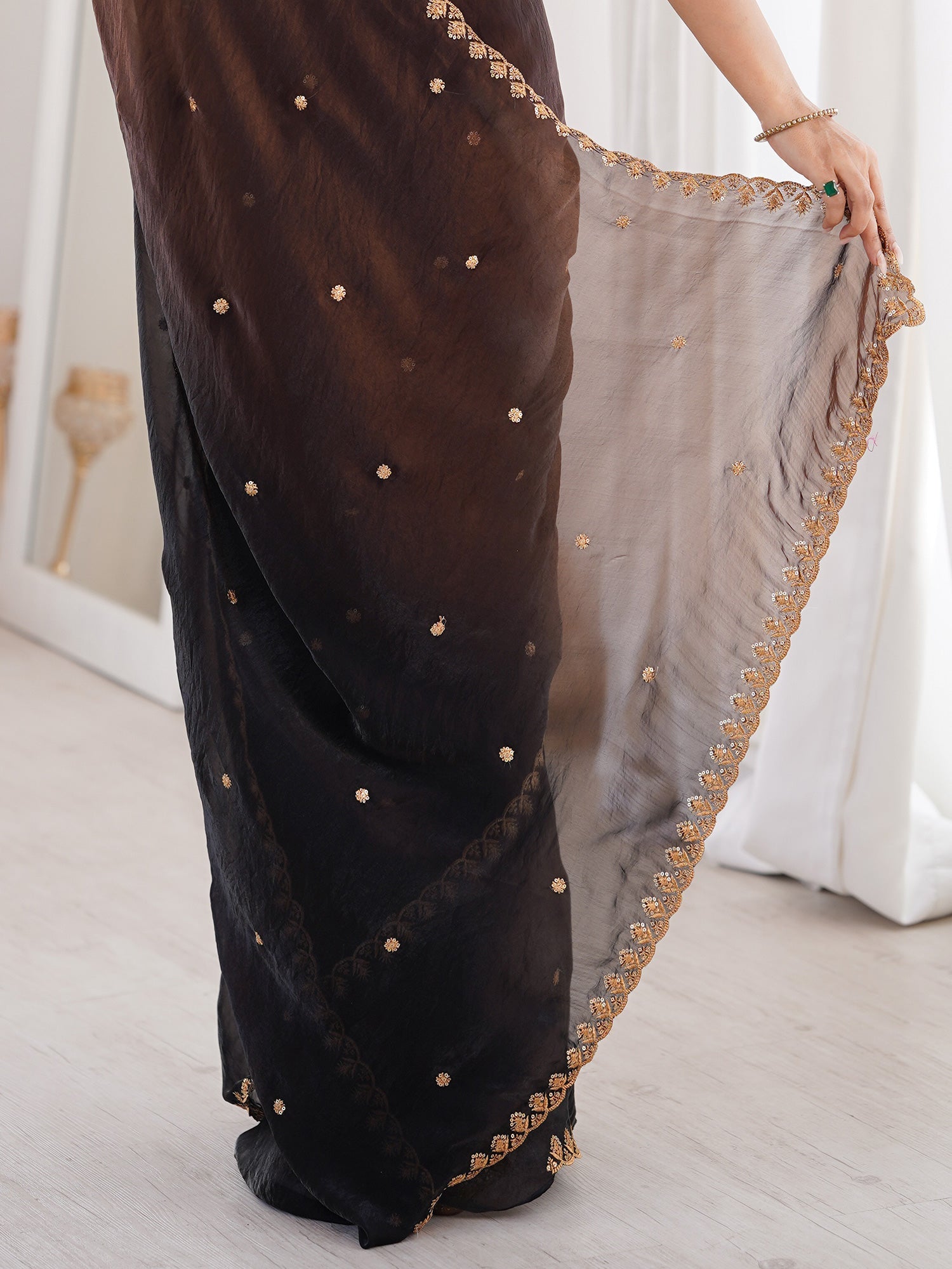Black Tissue Silk Saree with Embroidered Border - Ressa