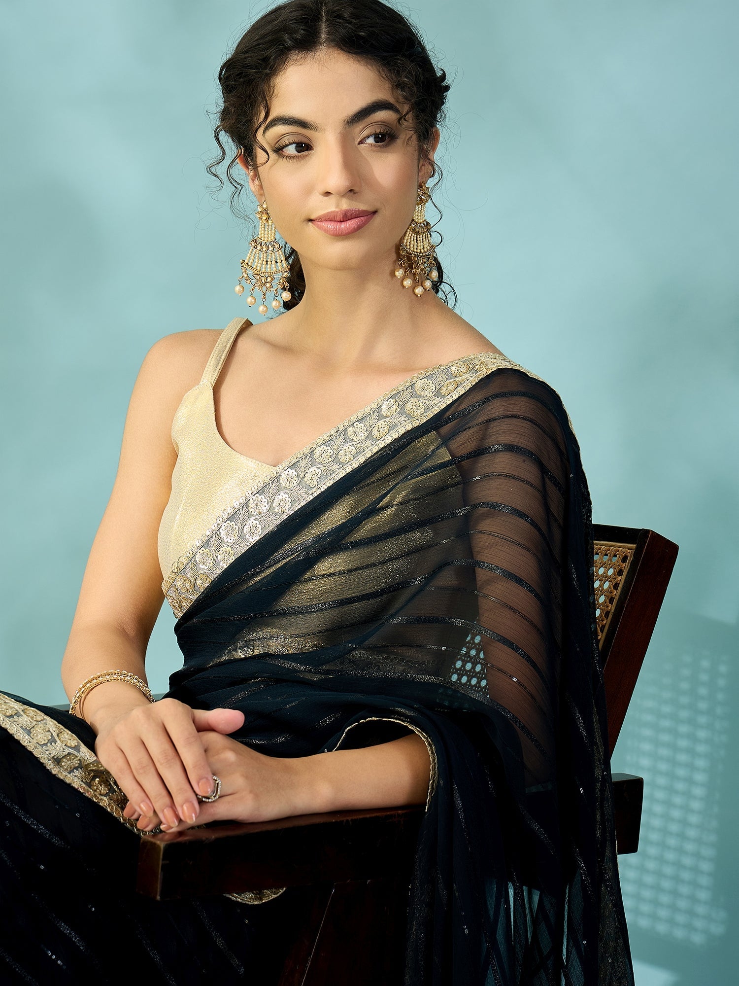 Black Tissue Silk Saree with Zari Stripes - Ressa