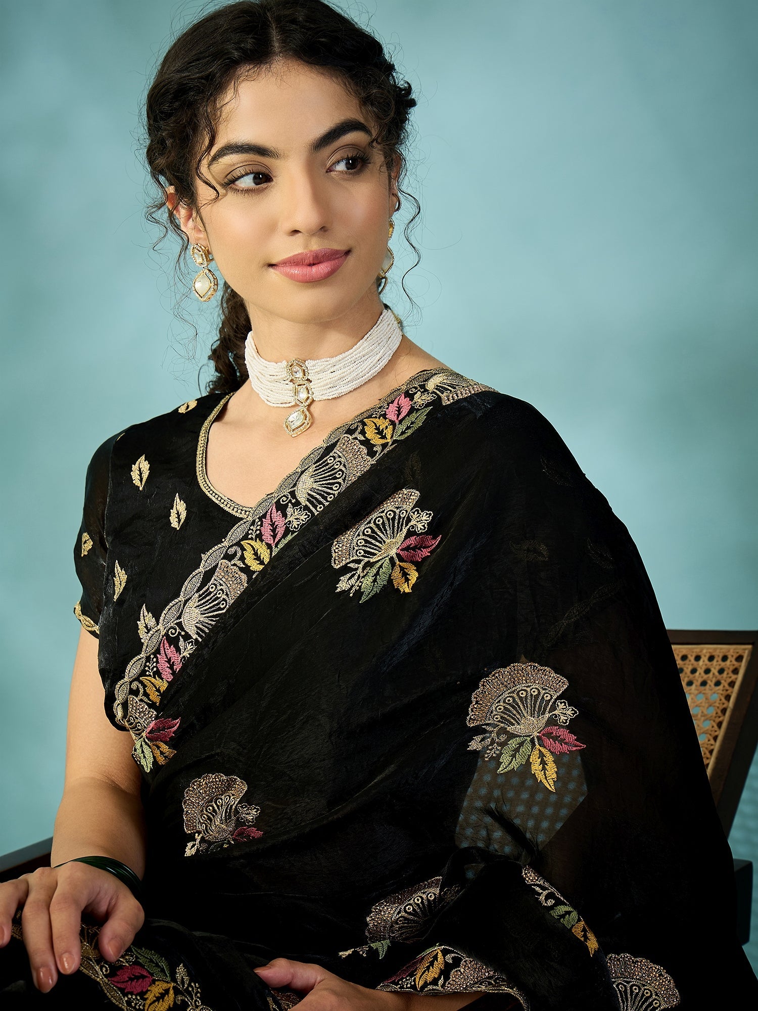Black Tissue Silk Saree with Zari Stripes - Ressa