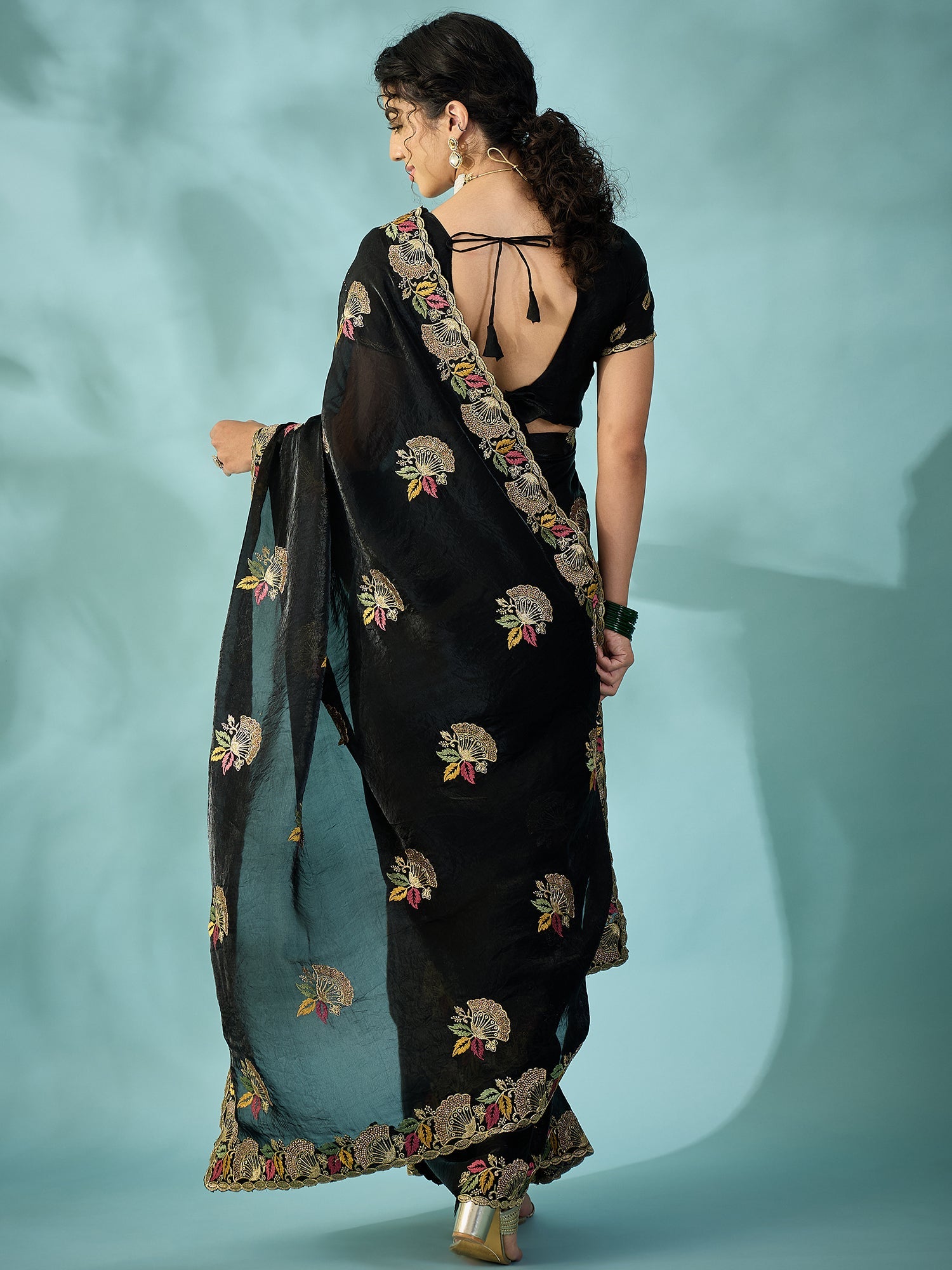 Black Tissue Silk Saree with Zari Stripes - Ressa