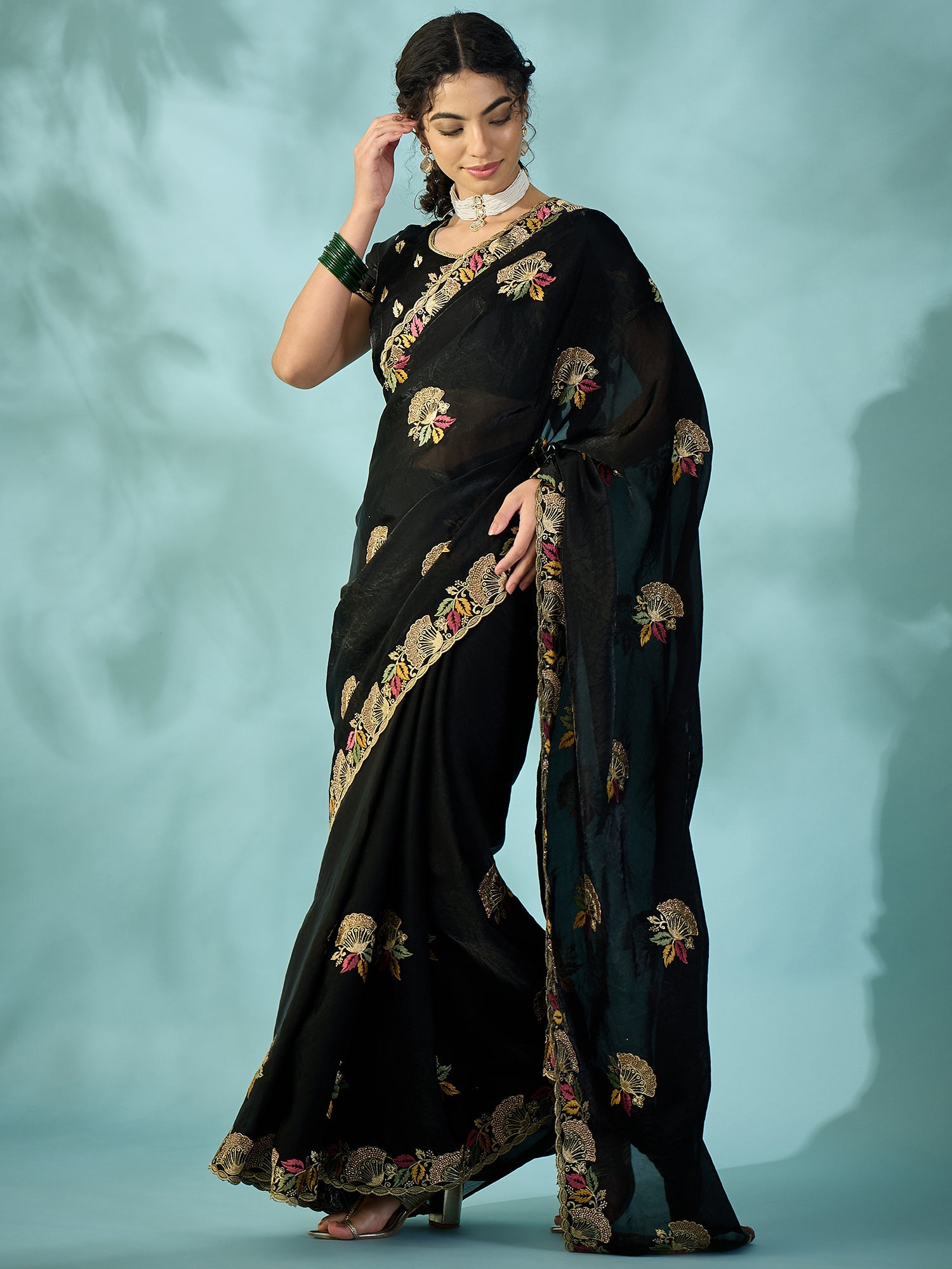 Black Tissue Silk Saree with Zari Stripes - Ressa