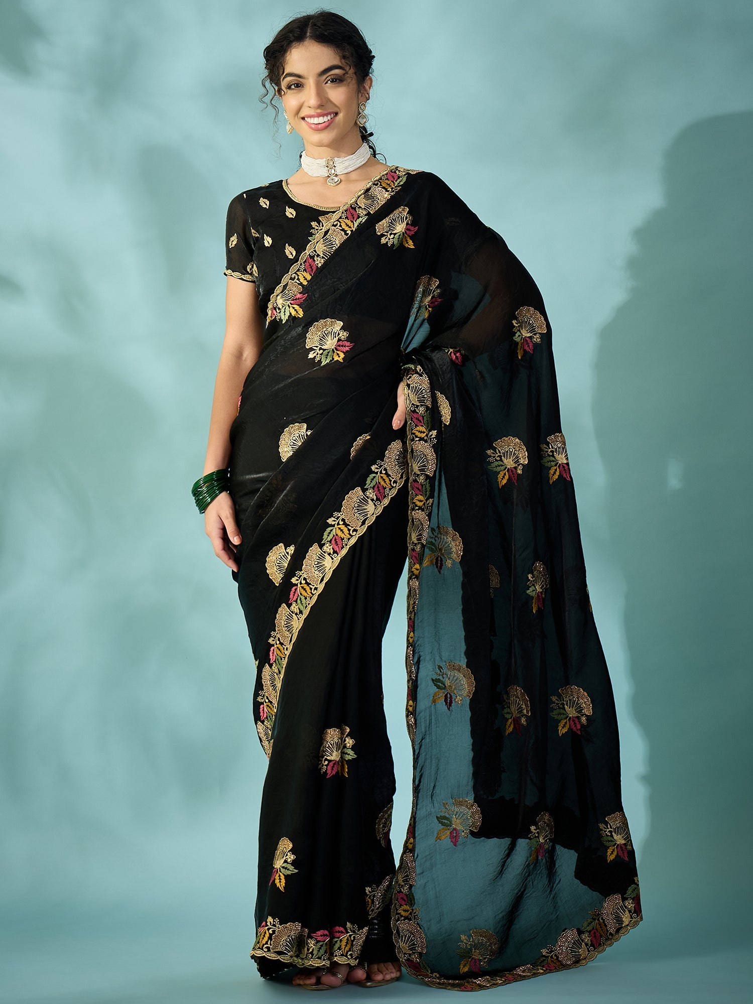 Black Tissue Silk Saree with Zari Stripes - Ressa