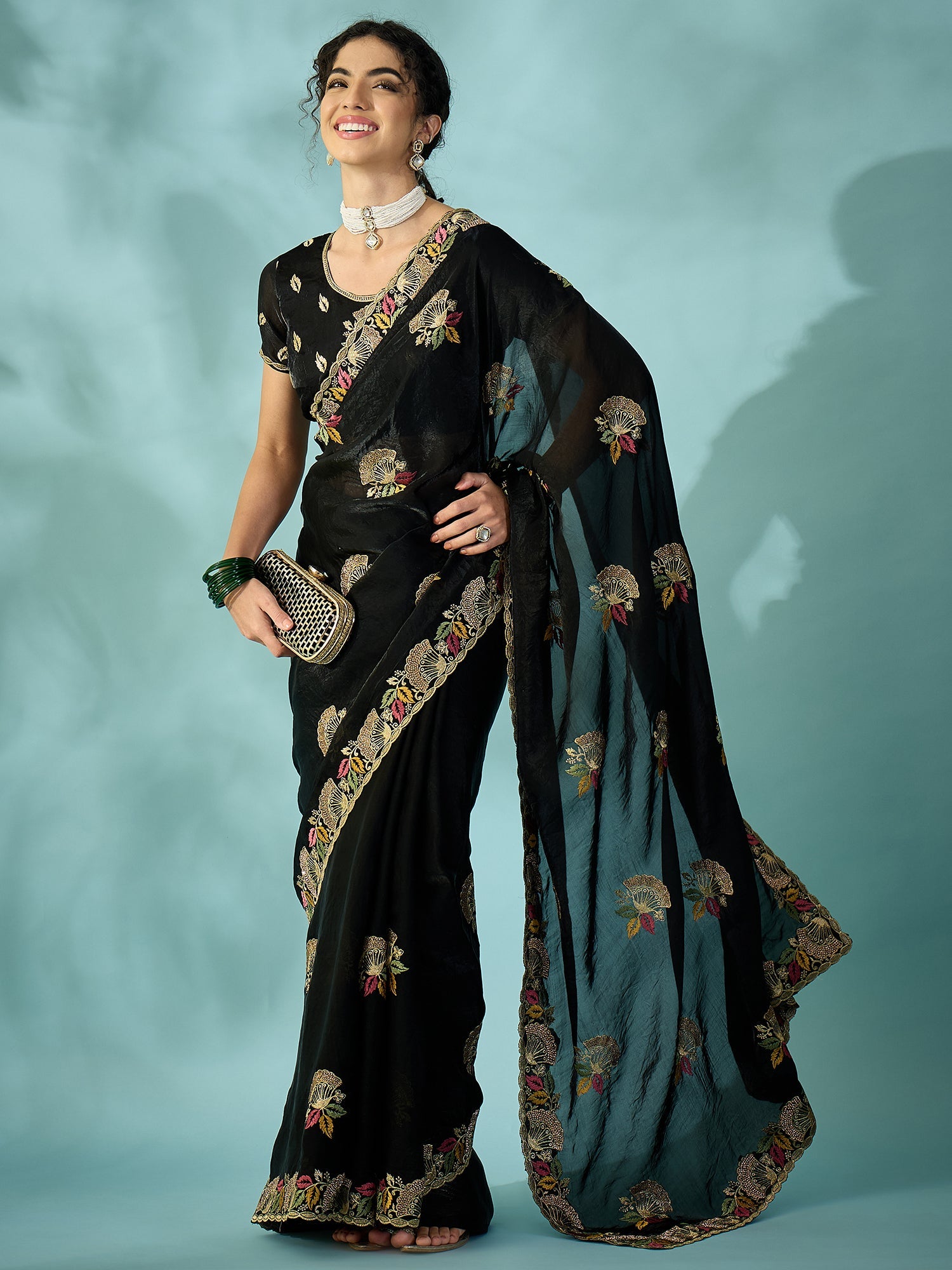 Black Tissue Silk Saree with Zari Stripes - Ressa