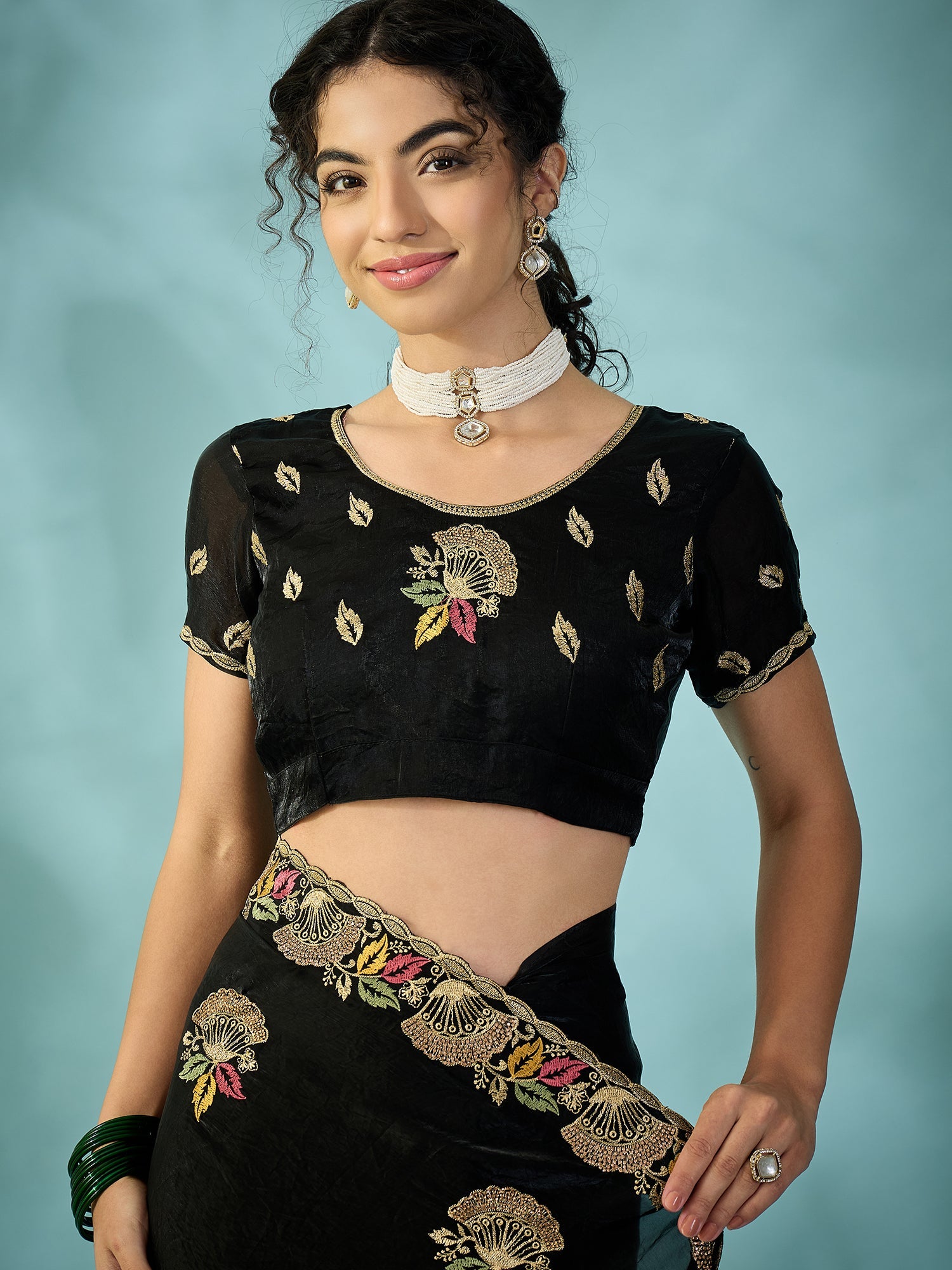 Black Tissue Silk Saree with Zari Stripes - Ressa
