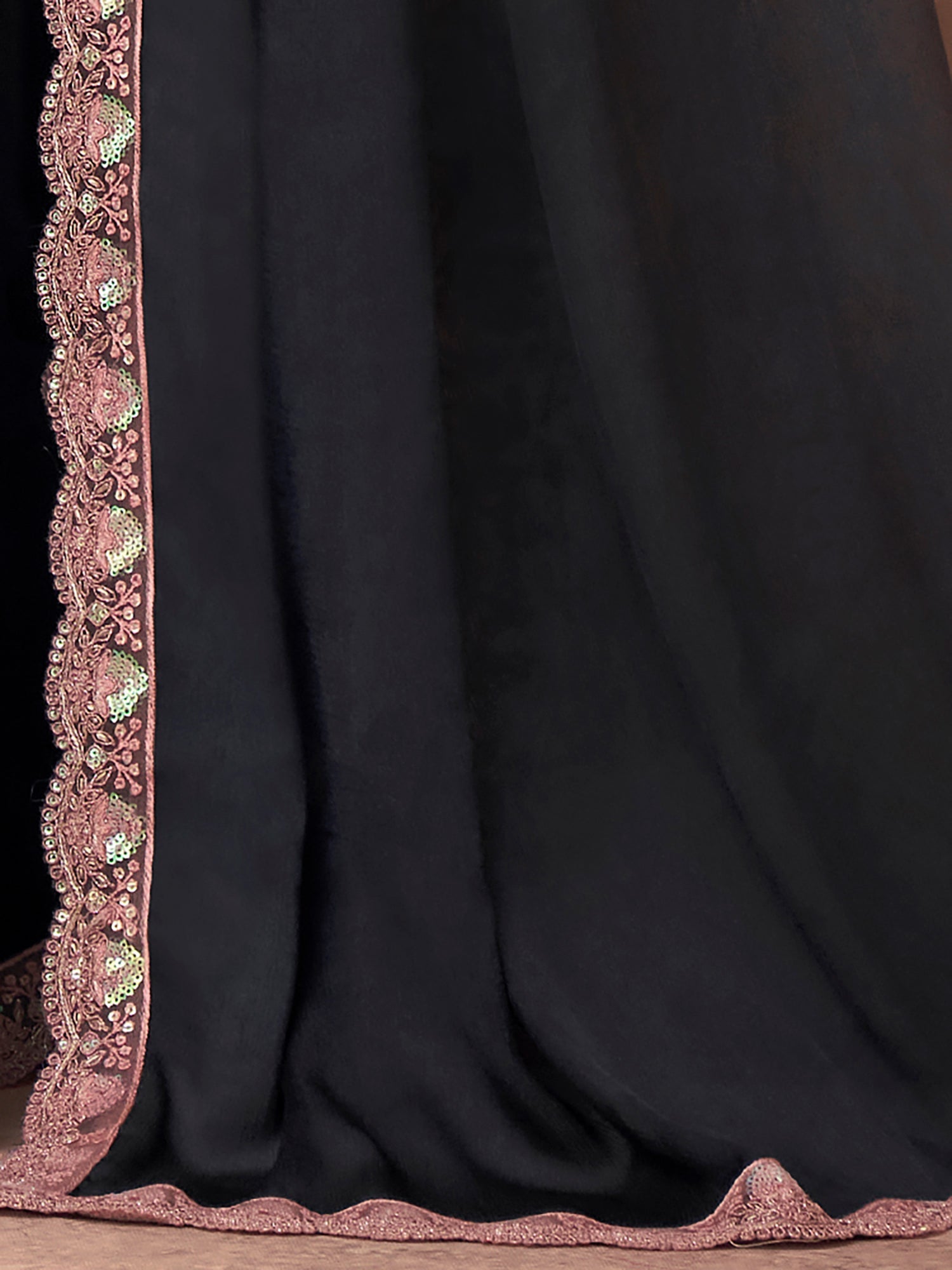 Black to Peach Ombre Embellished Saree - Ressa