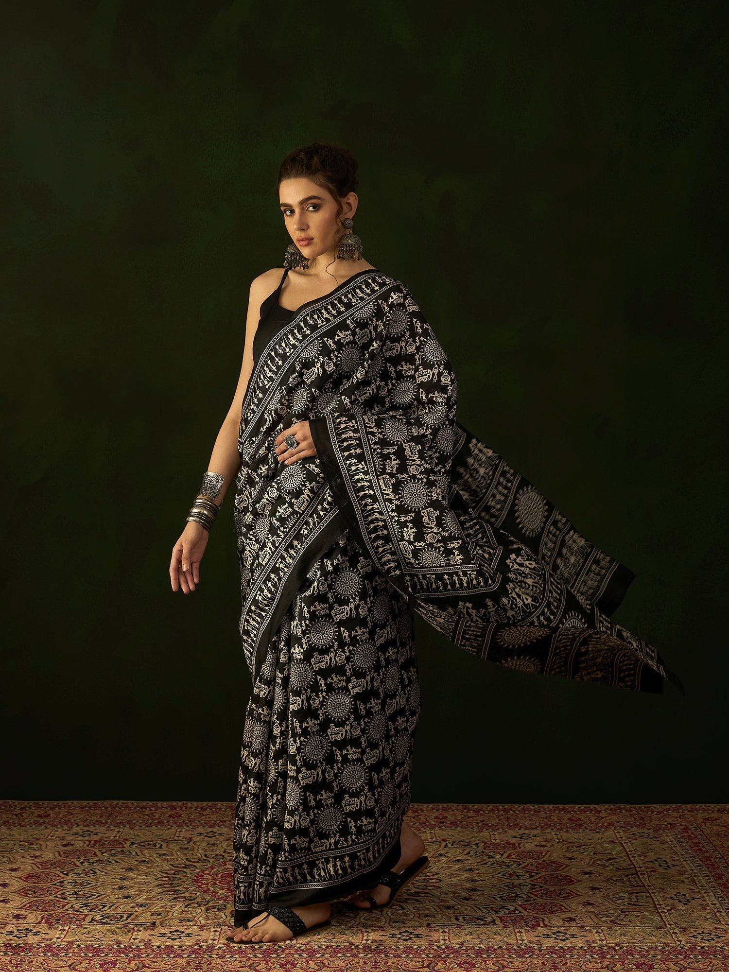 Black Warli Art Bhagalpuri Silk Saree - Ressa