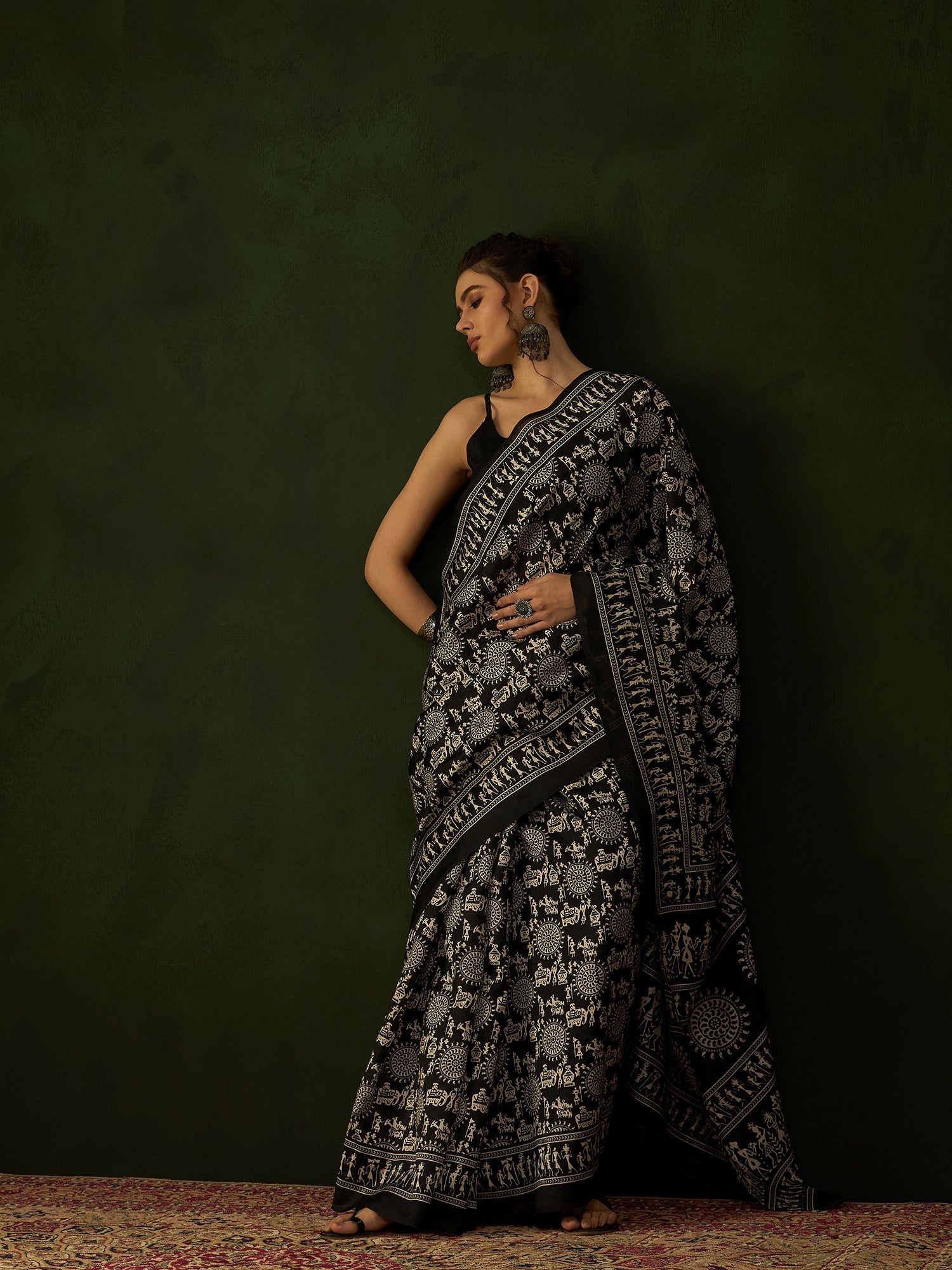 Black Warli Art Bhagalpuri Silk Saree - Ressa