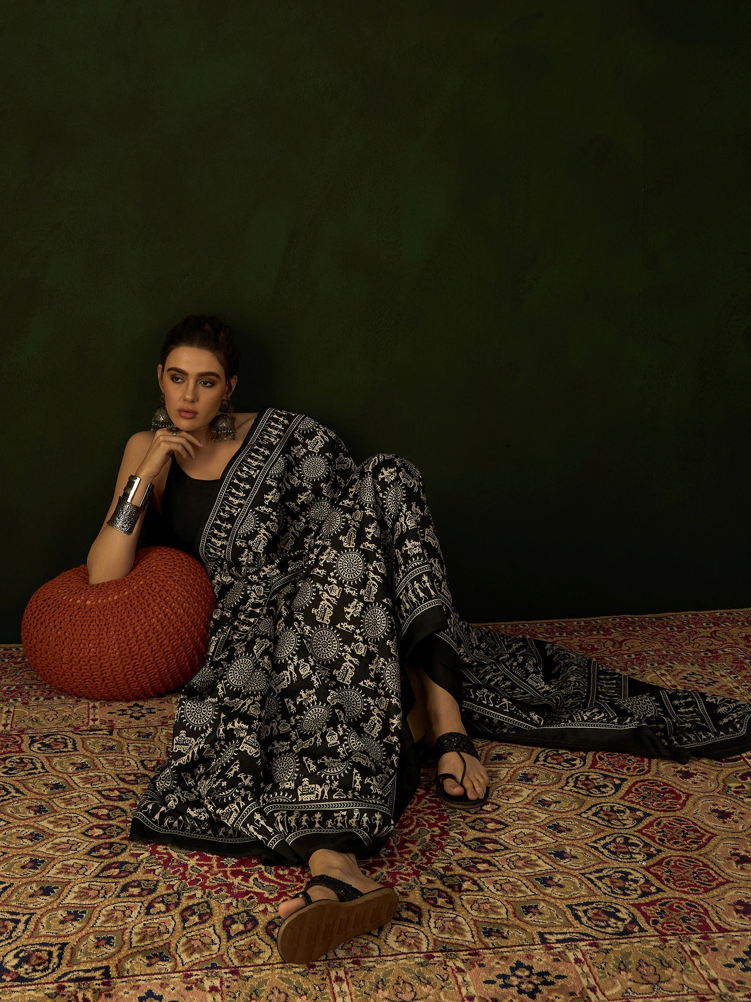 Black Warli Art Bhagalpuri Silk Saree - Ressa