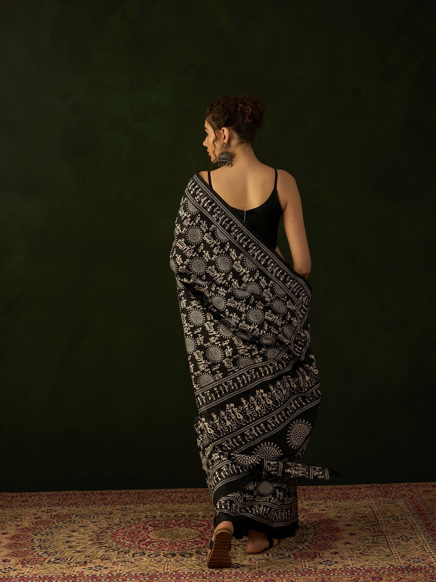 Black Warli Art Bhagalpuri Silk Saree - Ressa
