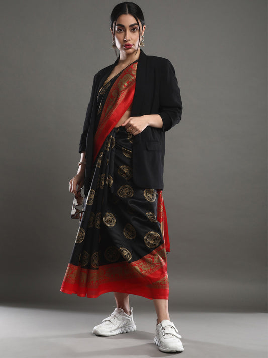 Black Woven Banarasi Silk Saree - Ressa