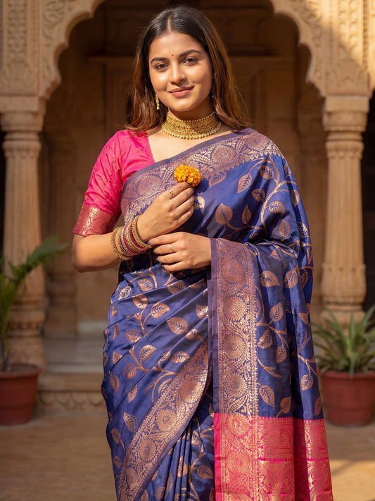 Blue Banarasi Pattern Saree - Ressa