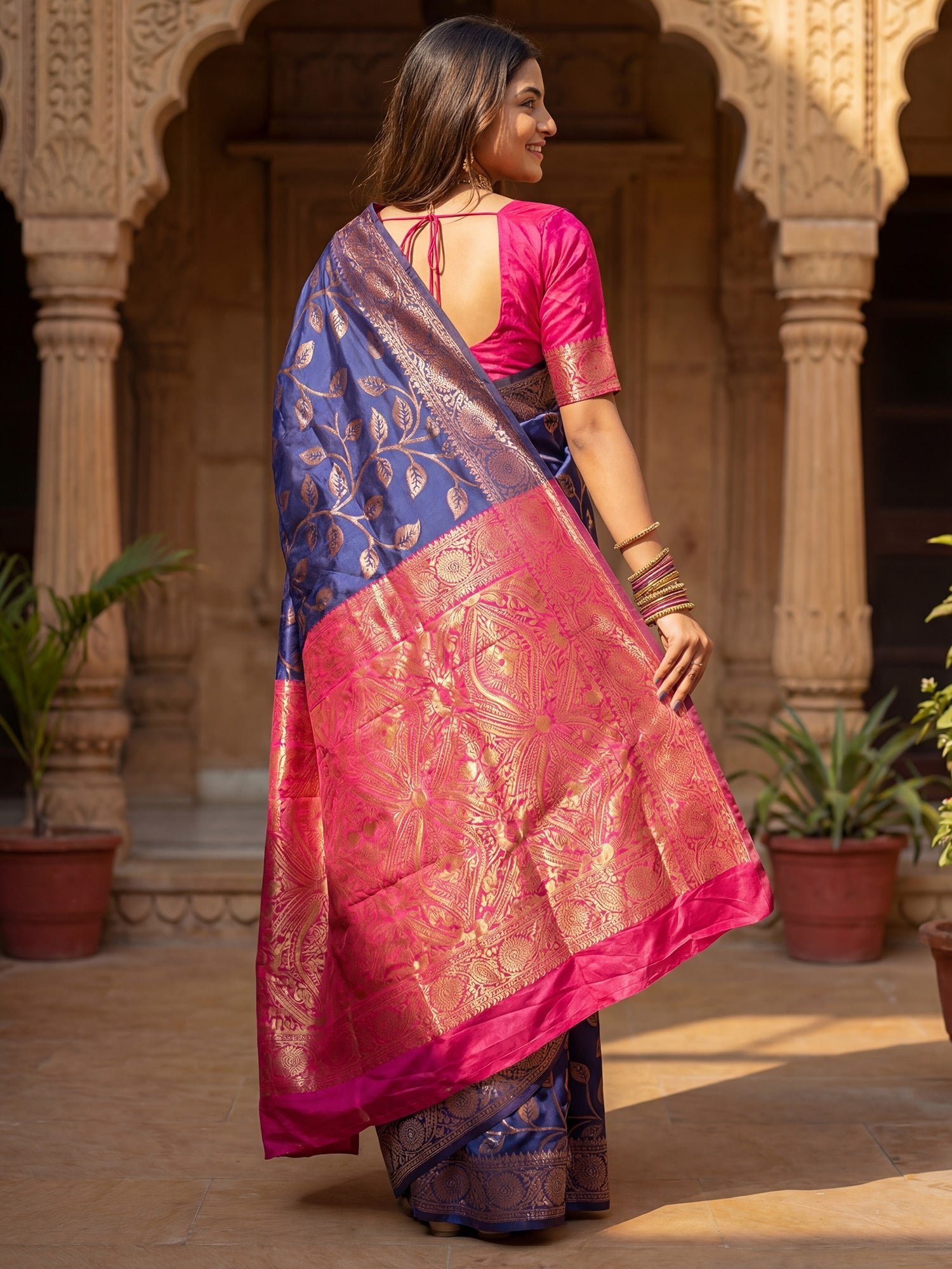 Blue Banarasi Pattern Saree - Ressa